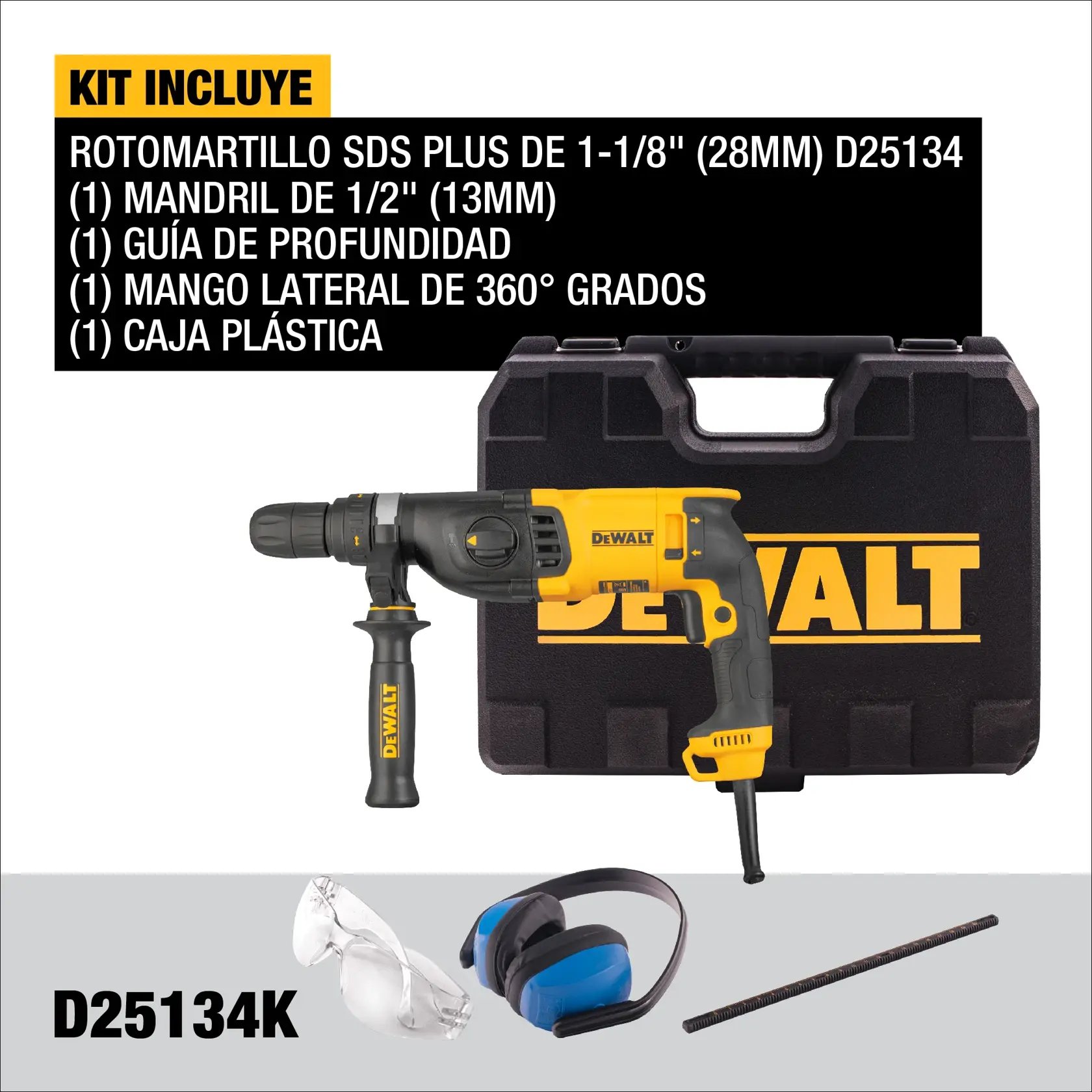 DEWALT® Kit de Rotomartillo de 1" (26mm) de 3.0j con Mandril de Acople Rápido