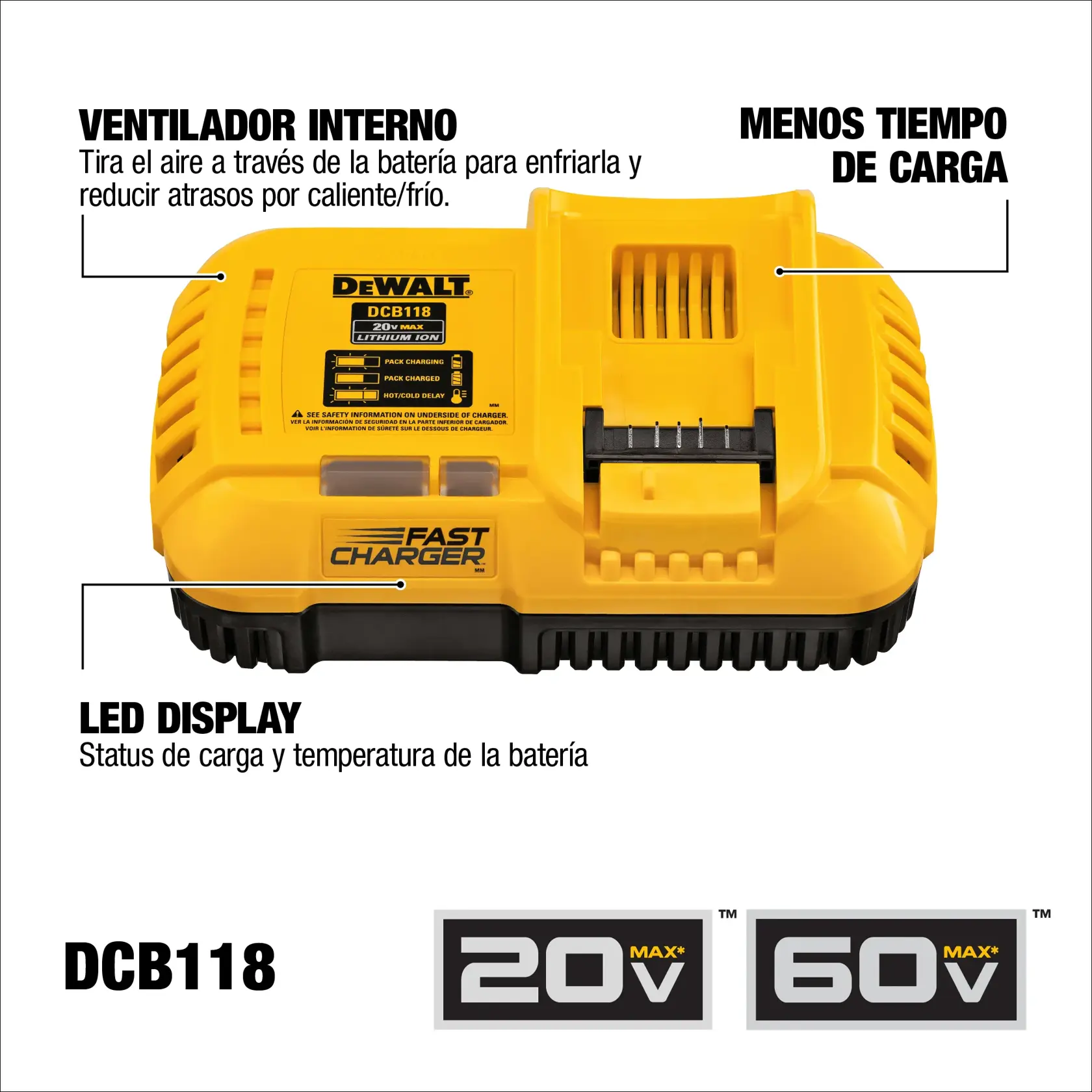 DEWALT® FLEXVOLT® 20V/60V MAX* Cargador Rápido de 8.0 Ah