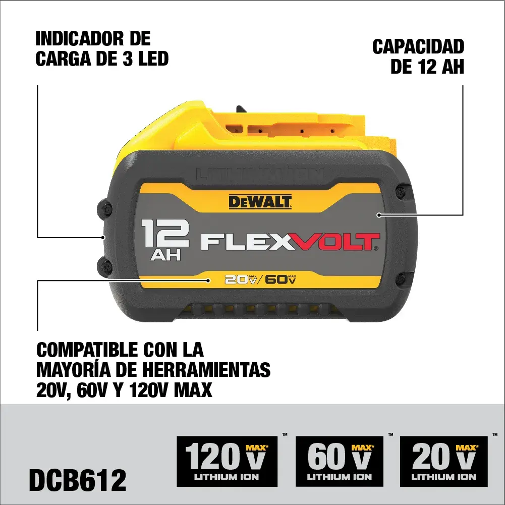 DEWALT® 20V/60V MAX* FLEXVOLT® Batería de Ion de Litio de 12.0 Ah