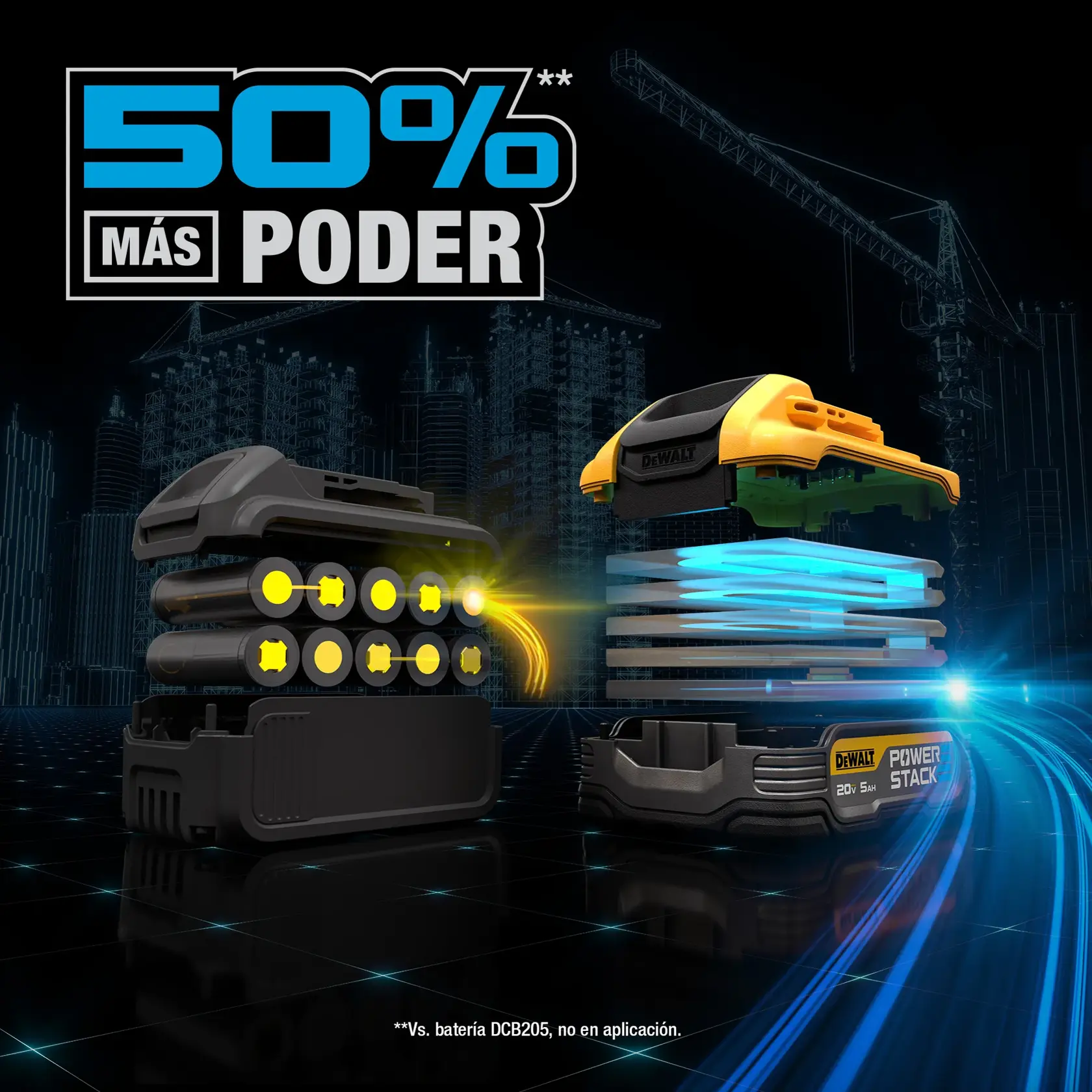 20V MAX Powerstack battery featuring 50 percent more power