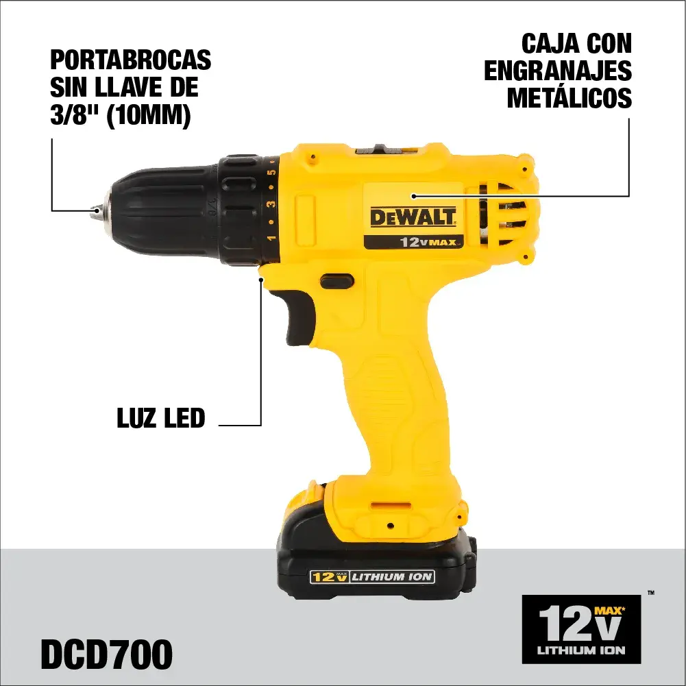 DEWALT® XTREME™ 12V MAX* Kit de Taladro Atornillador de 3/8" (10mm) Inalámbrico con (1) Batería de Ion de Litio y Cargador