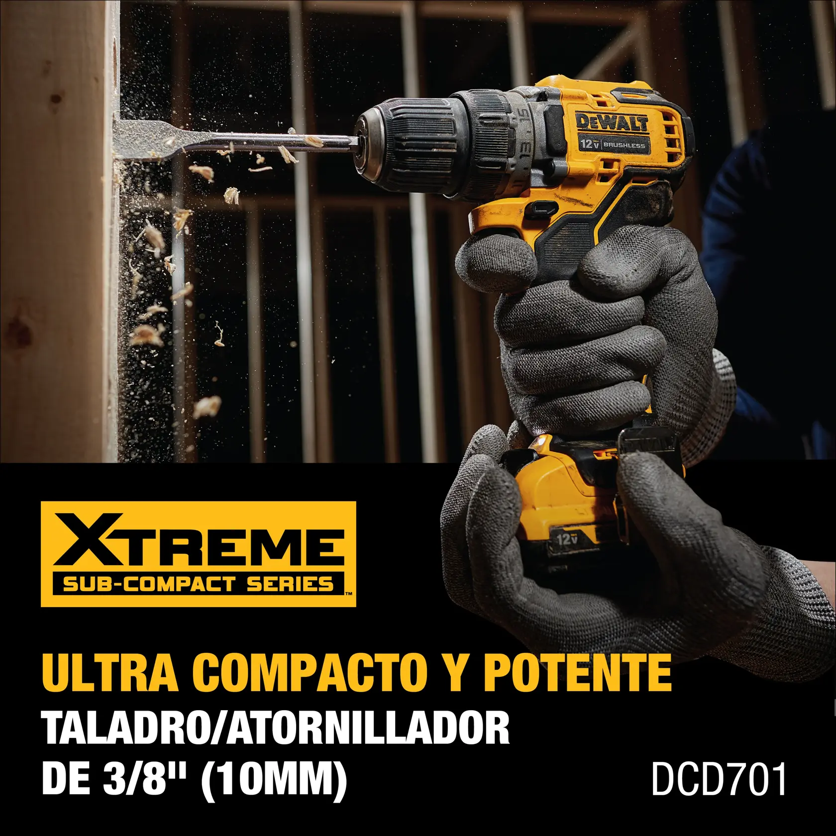 DEWALT® XTREME™ 12V MAX* Kit de Taladro Atornillador de 3/8" (10mm) Inalámbrico sin Carbones con (2) Baterías de Ión de Litio y Cargador