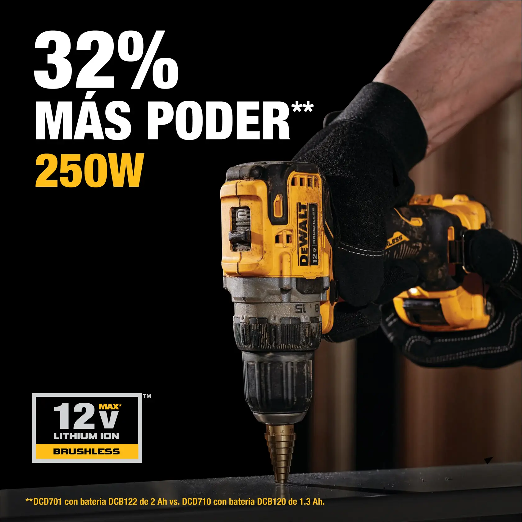 DEWALT® XTREME™ 12V MAX* Kit de Taladro Atornillador de 3/8" (10mm) Inalámbrico sin Carbones con (2) Baterías de Ión de Litio y Cargador