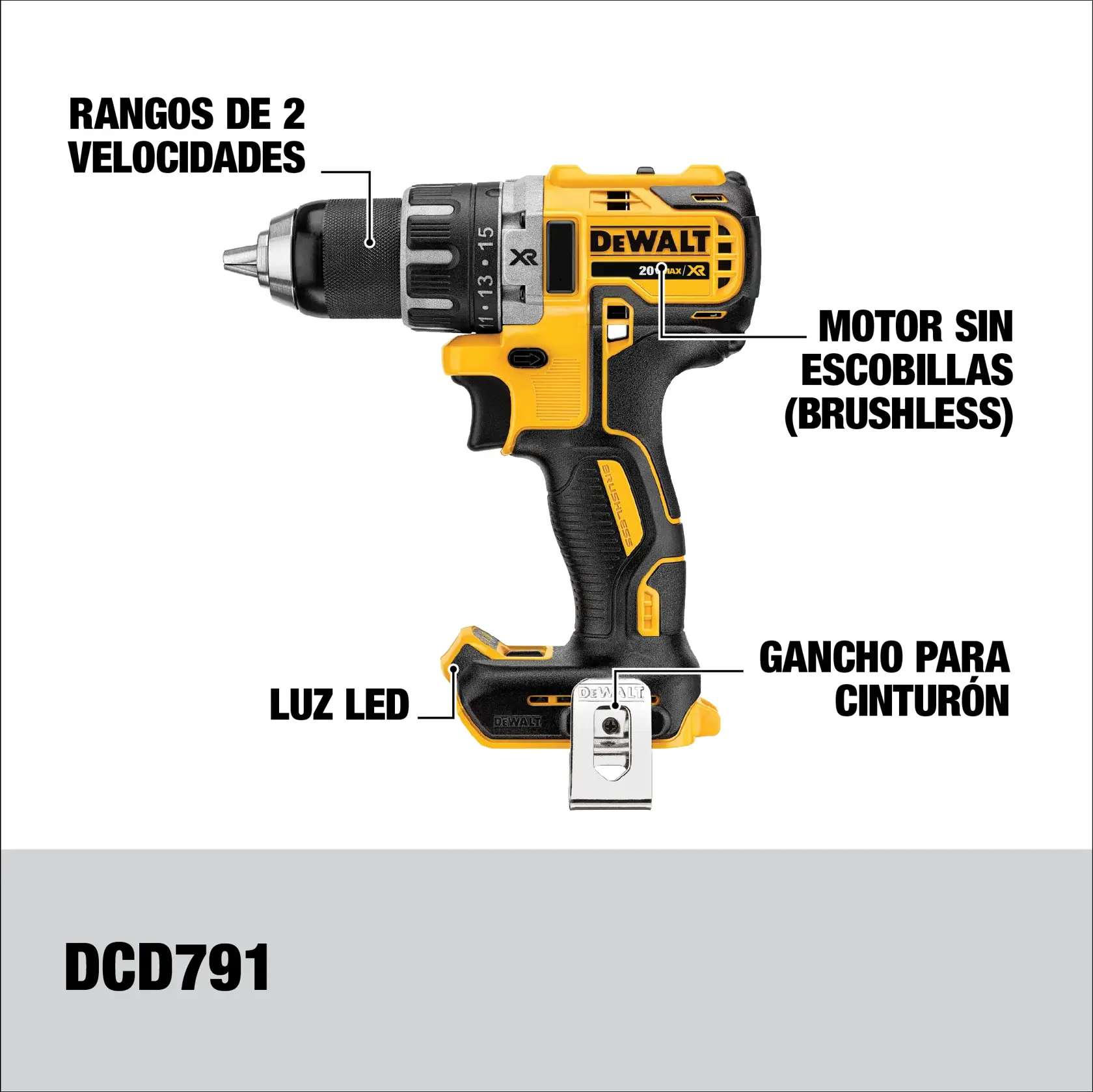 DEWALT® 20V MAX* XR® Kit de Taladro Percutor Atornillador de 1/2" (13mm) Inalámbrico sin Carbones con (2) Baterías de Ion de Litio de 2.0 Ah y Cargador