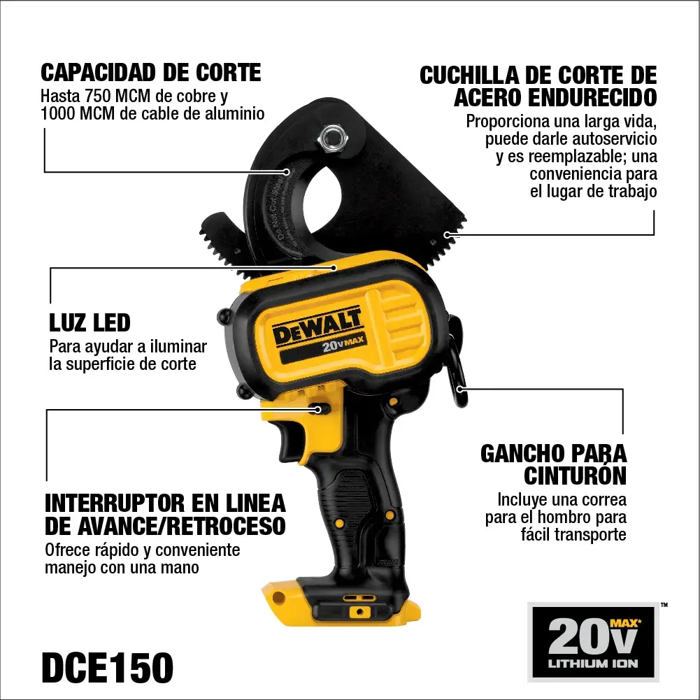 DEWALT® Cortadora de Cables Inalámbrica de 20V MAX* (Solo Herramienta)