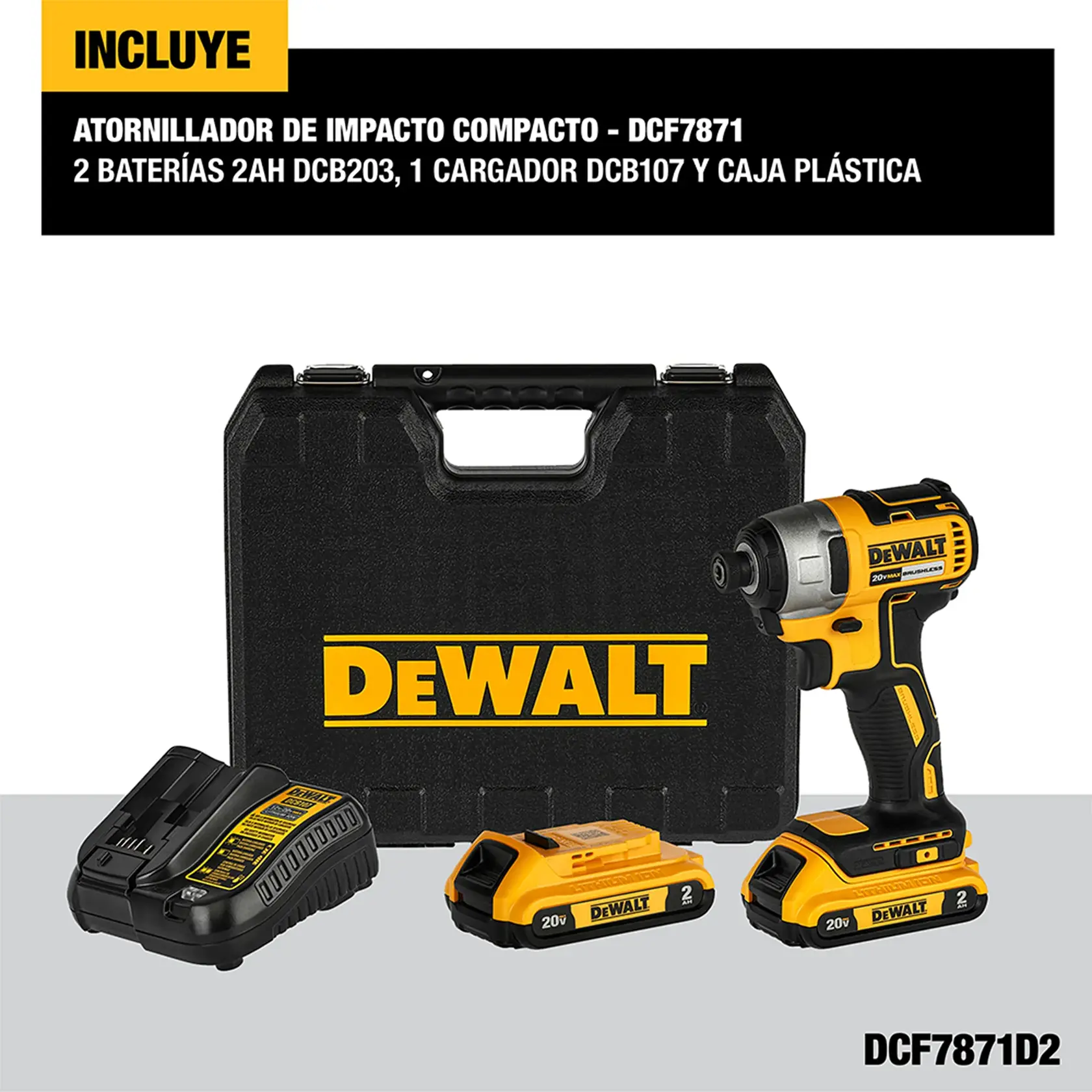 DEWALT® 20V MAX* XR® Kit de Taladro Percutor Atornillador de 1/2" (13mm) Inalámbrico sin Carbones con (2) Baterías de Ion de Litio de 2.0 Ah y Cargador