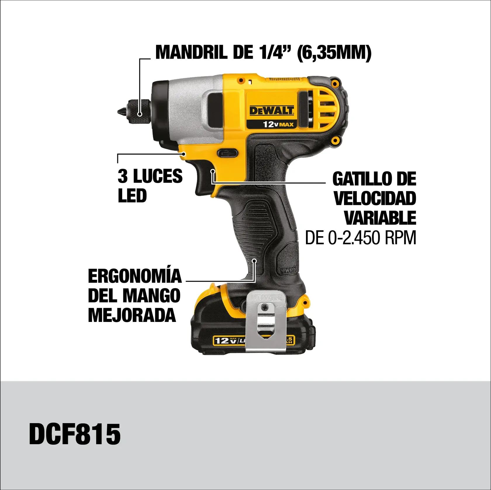 DEWALT® 12V MAX* Kit de Atornillador de Impacto 1/4" (6.4mm)