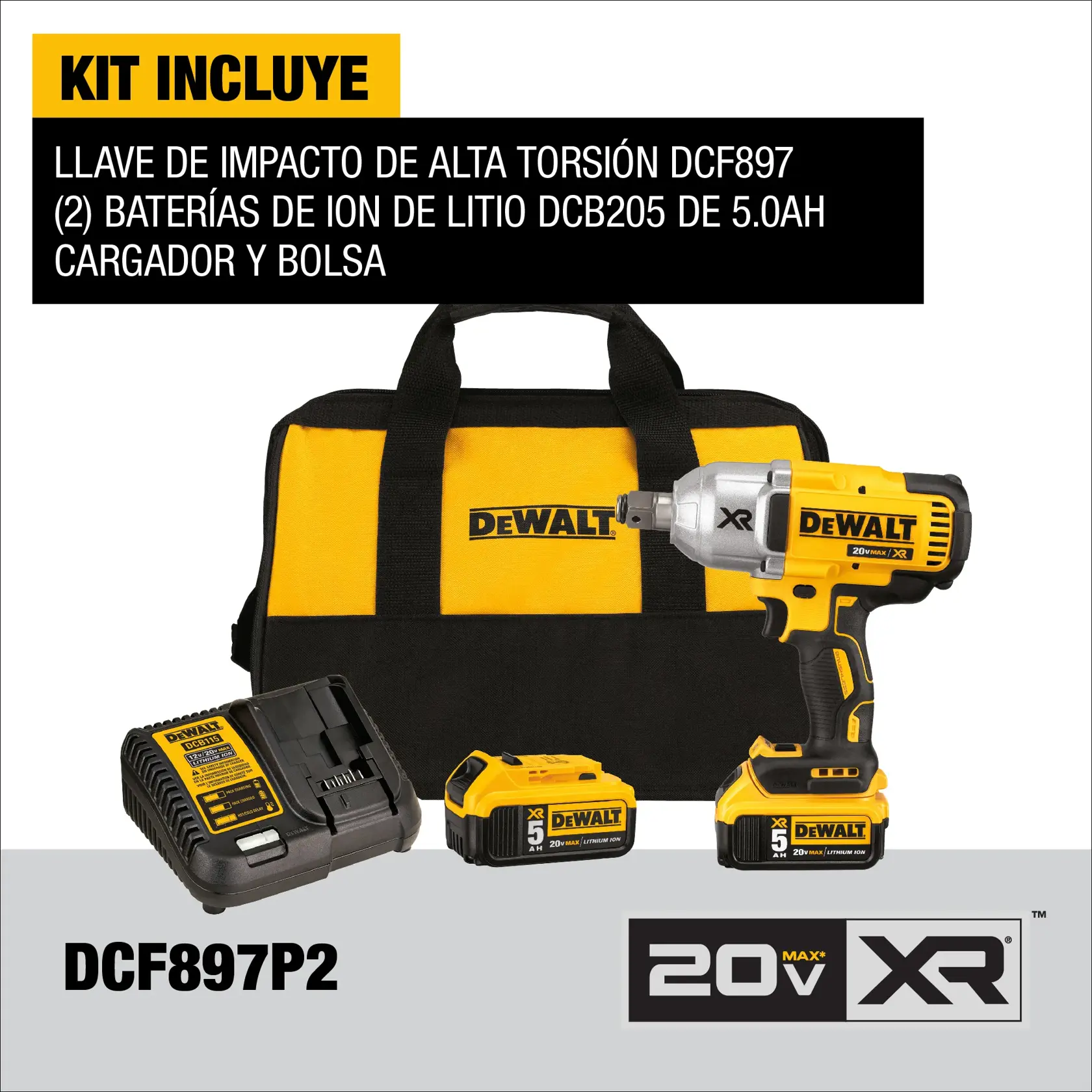 DEWALT® 20V MAX* XR® Kit de Llave de Impacto Inalámbrica de 3/4" (19mm) de Alto Torque