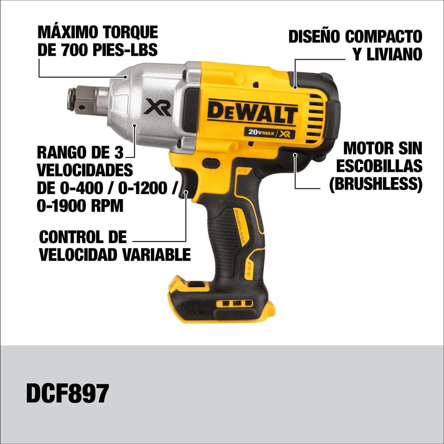DEWALT® 20V MAX* XR® Kit de Llave de Impacto Inalámbrica de 3/4" (19mm) de Alto Torque