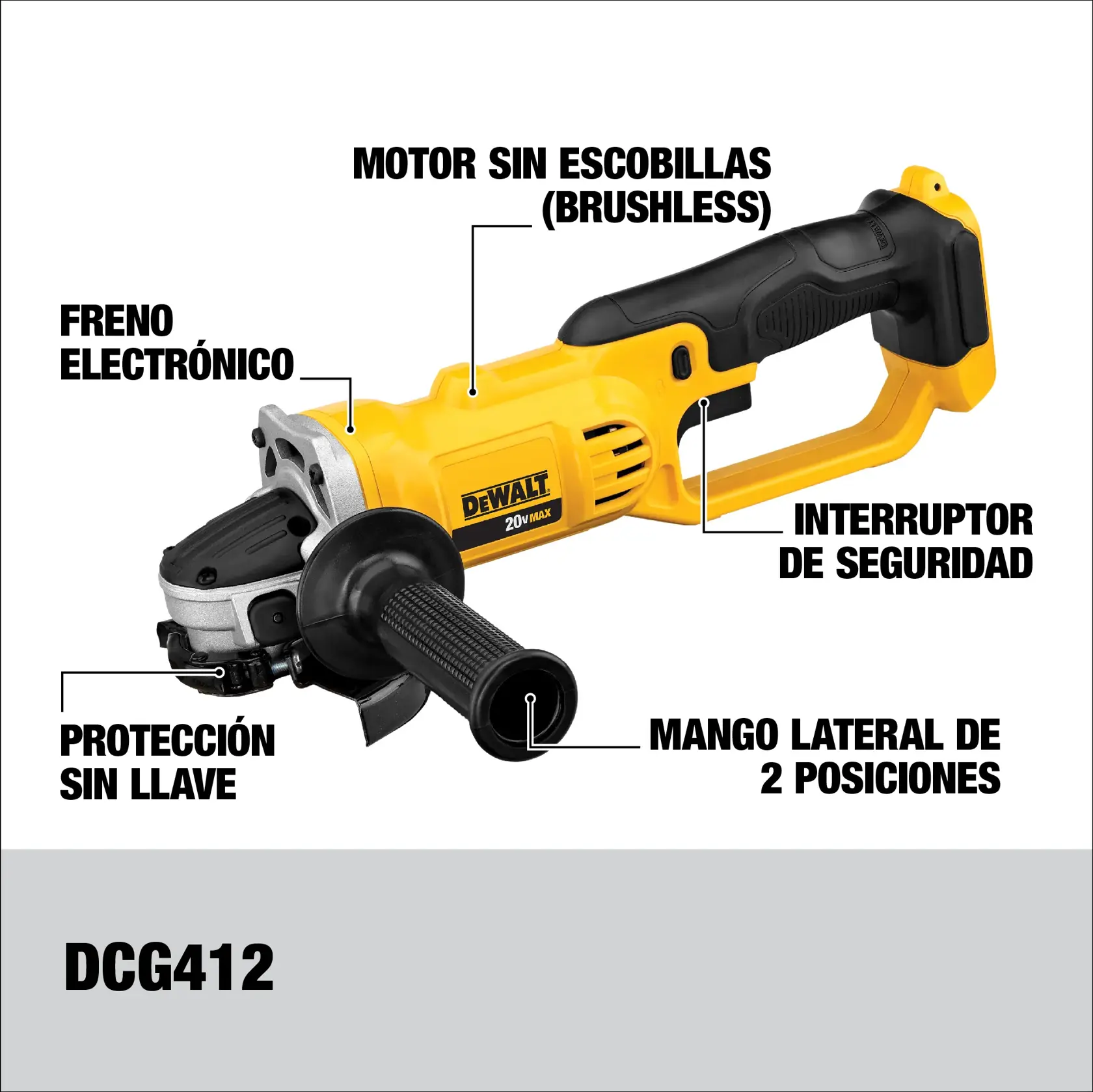 DEWALT® 20V MAX* Kit de Esmeriladora Angular Inalámbrica de 4-1/2" (115mm) con (2) Baterías de 5.0 Ah y Cargador