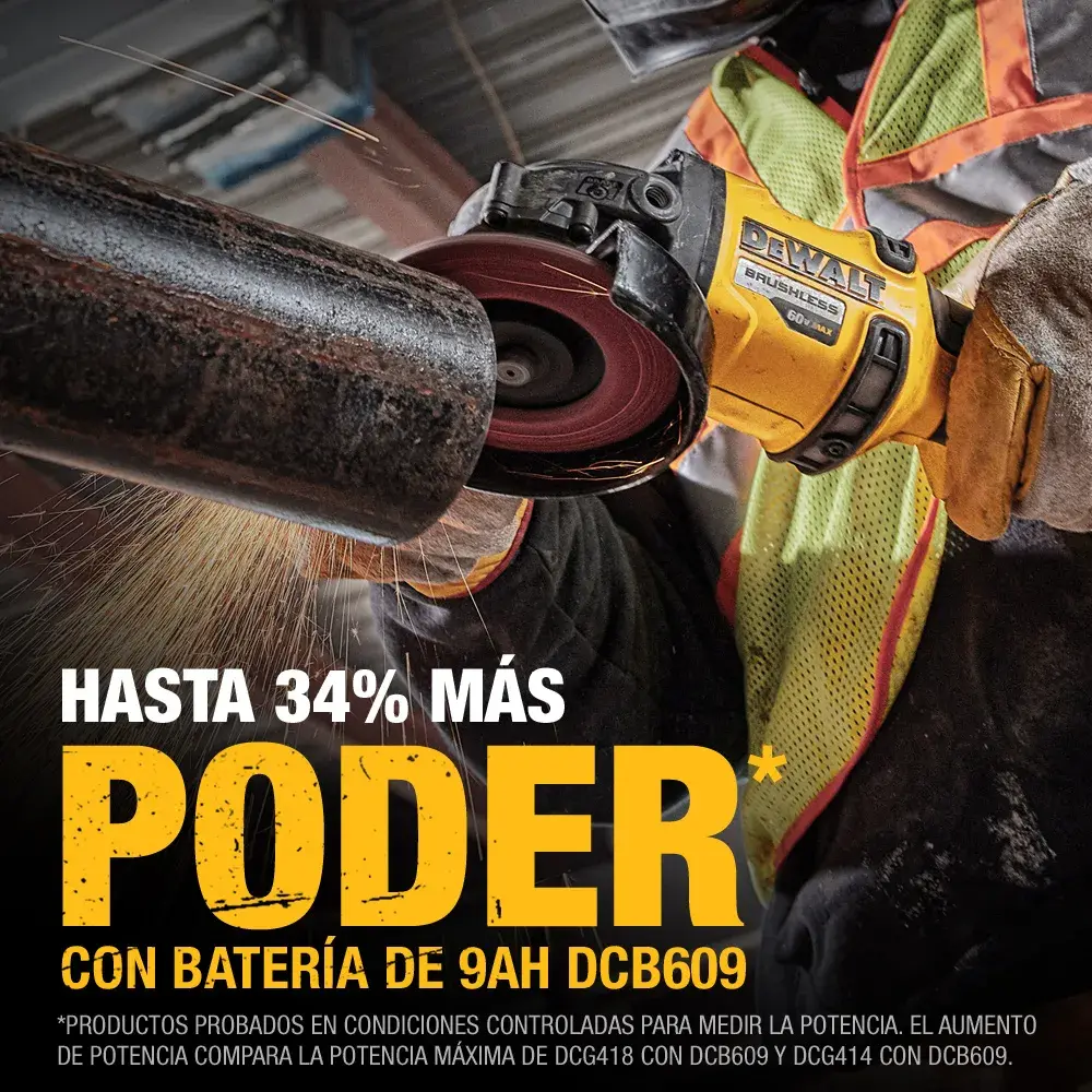 DEWALT® FLEXVOLT® 60V MAX* Esmeriladora Angular Inalámbrica sin Carbones de 4-1/2" (115mm) - 6" (150mm) con Freno KICKBACK BRAKE (Solo Herramienta)