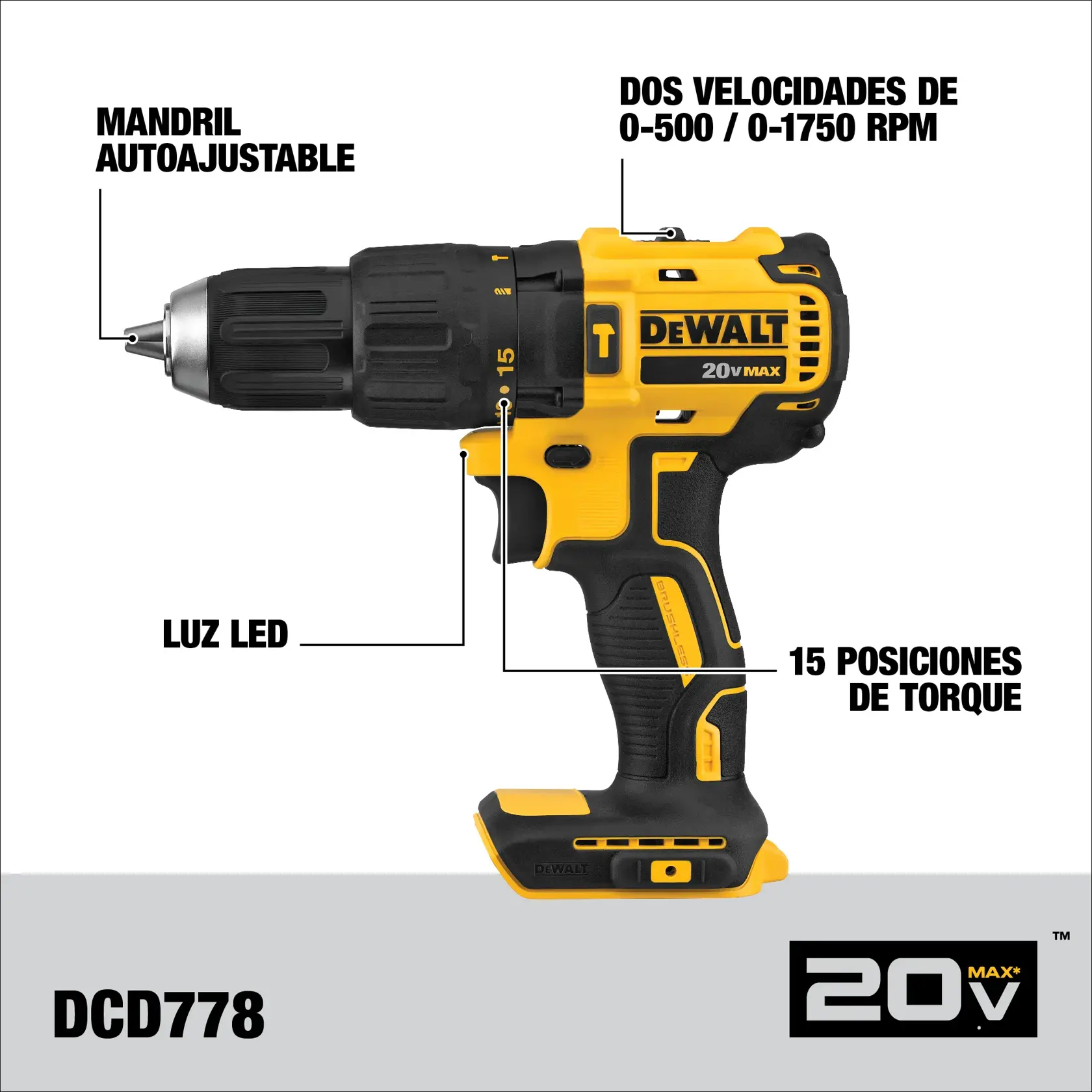 DEWALT® 20V MAX* Combo de Taladro Percutor/Atornillador de 1/2" (13mm) y Atornillador de Impacto de 1/4" (6.35mm) Inalámbrico sin Cabrones con (2) Baterías de 2.0 Ah y Cargador