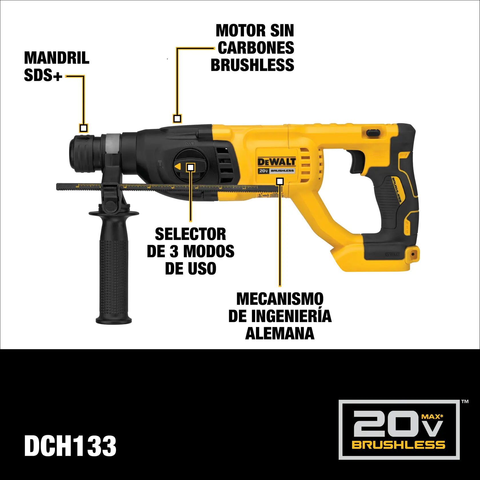 DEWALT® 20V MAX* Combo de Rotomartillo SDS PLUS de 1" (26mm) y Atornillador de Impacto de 1/4" (6.35mm) Inalámbrico con (1) Batería de 2.0 Ah, (1) Batería de 5.0 Ah y Cargador