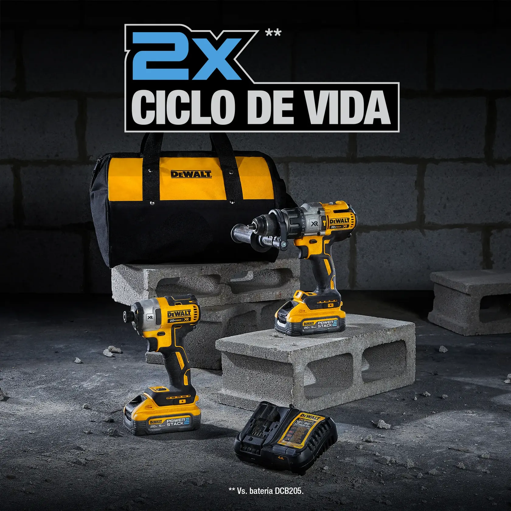 2x life cycle vs DCB205 battery, not in use