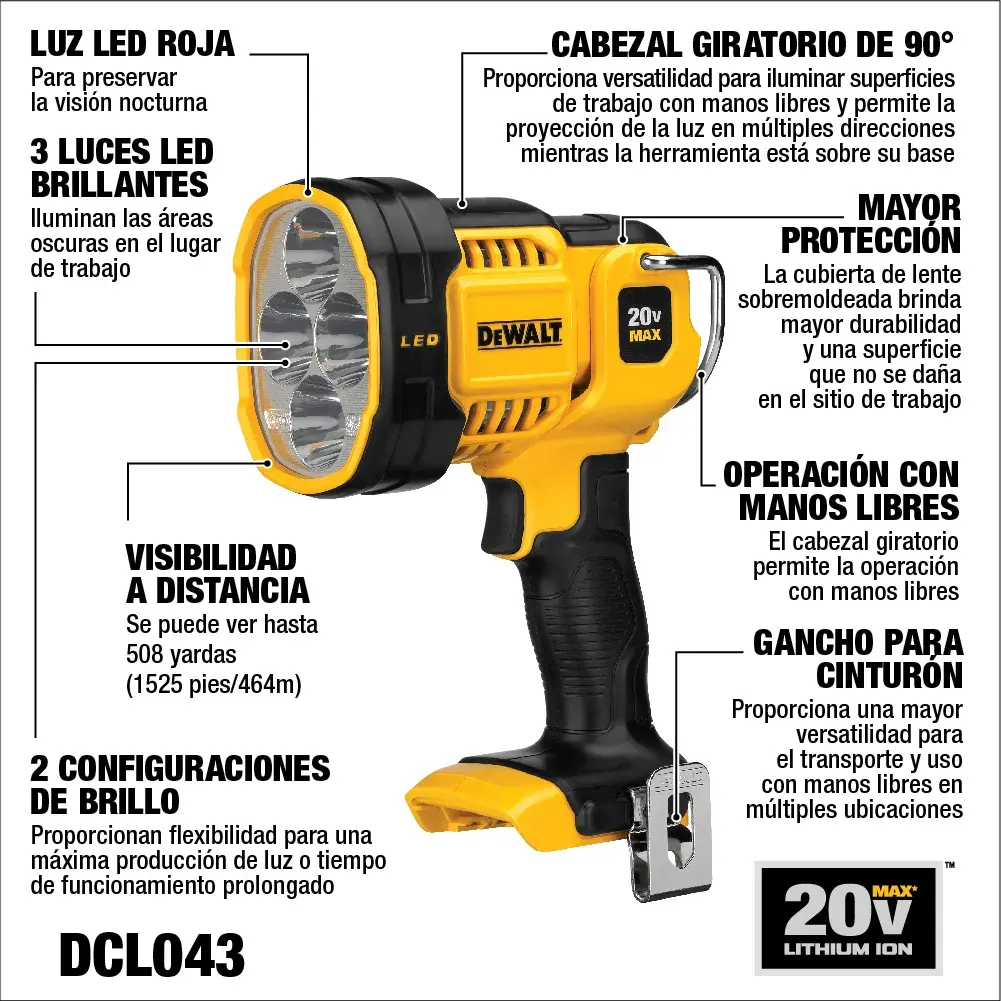 DEWALT® 20V MAX* Luz LED de Trabajo (Solo Herramienta)