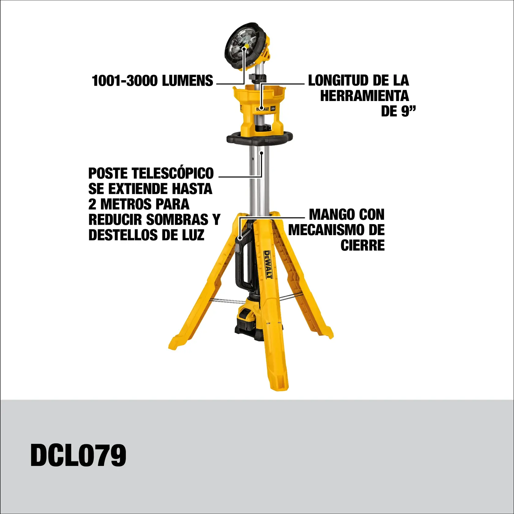 DEWALT® 20V MAX* Kit de Luz LED de Trabajo y Trípode, (1) Batería de 6.0 Ah y Cargador