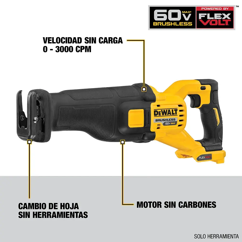 DEWALT® FLEXVOLT® 60V MAX* Sierra Recíproca Inalámbrica sin Carbones (Solo Herramienta)
