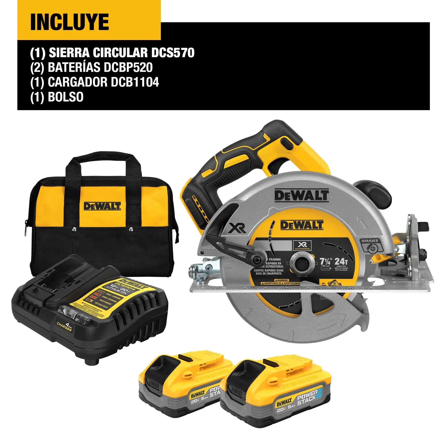 DCS570H2 Circular Saw kit, with with 2 5amps Powerstack™ batteries, charger and handbag