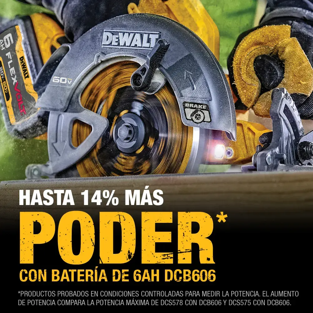 DEWALT® FLEXVOLT® 60V MAX* Sierra Circular de 7-1/4" (185mm) Inalámbrica sin Carbones con Freno Electrónico (Solo Herramienta)