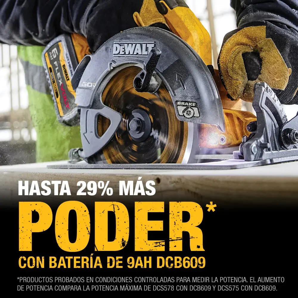 DEWALT® FLEXVOLT® 60V MAX* Sierra Circular de 7-1/4" (185mm) Inalámbrica sin Carbones con Freno Electrónico (Solo Herramienta)