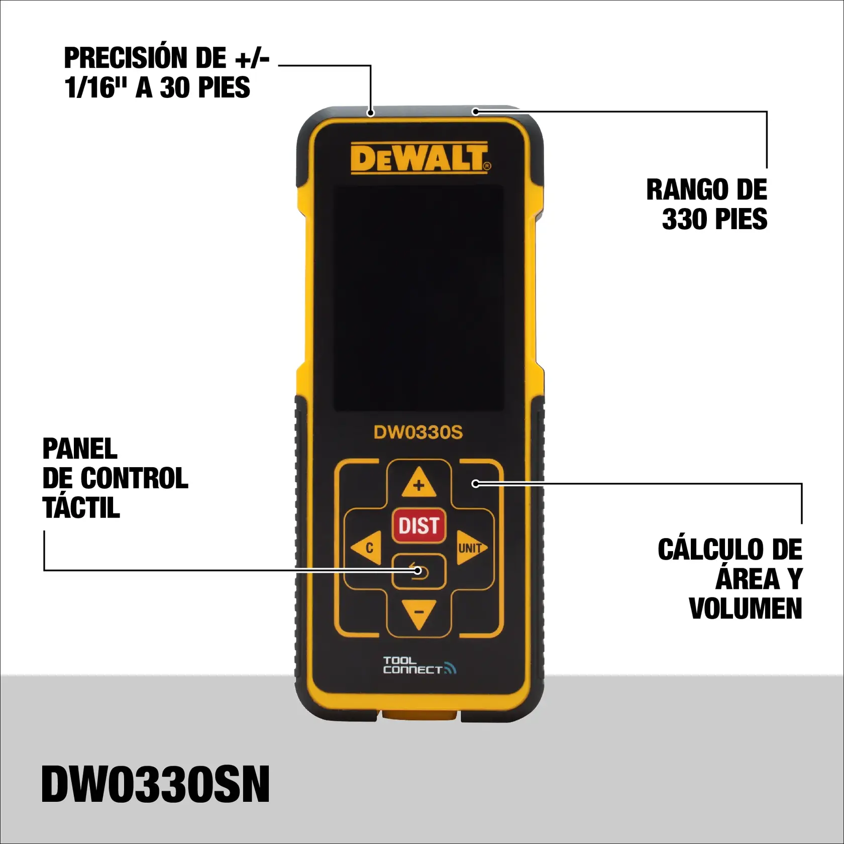DEWALT® Herramienta de Medición Láser /Medidor de Distancia, Bluetooth, 330 Pies