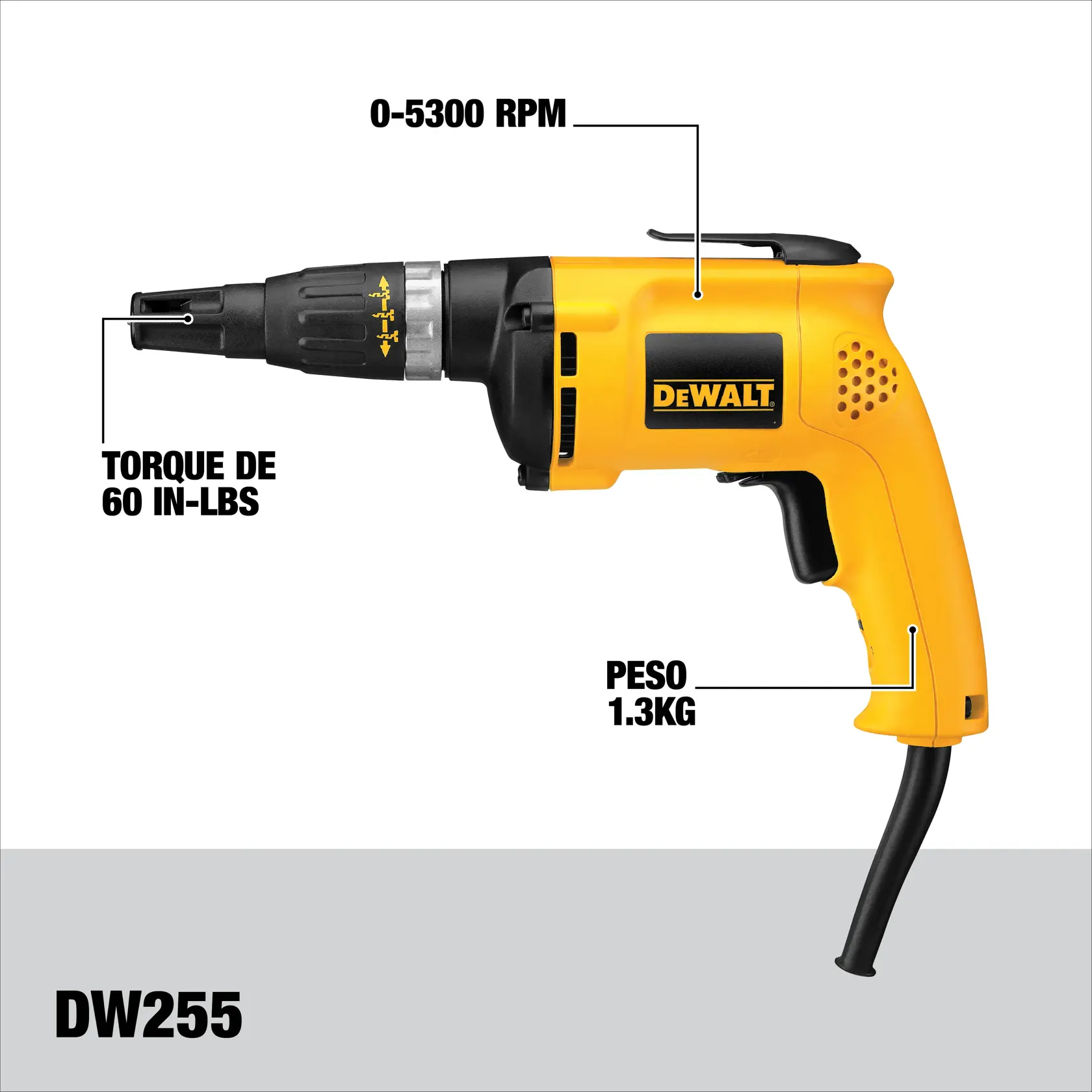 DEWALT® Pistola para Tornillos de Tablaroca VSR de Alta Velocidad de 5,300 rpm, 6.0-Amp