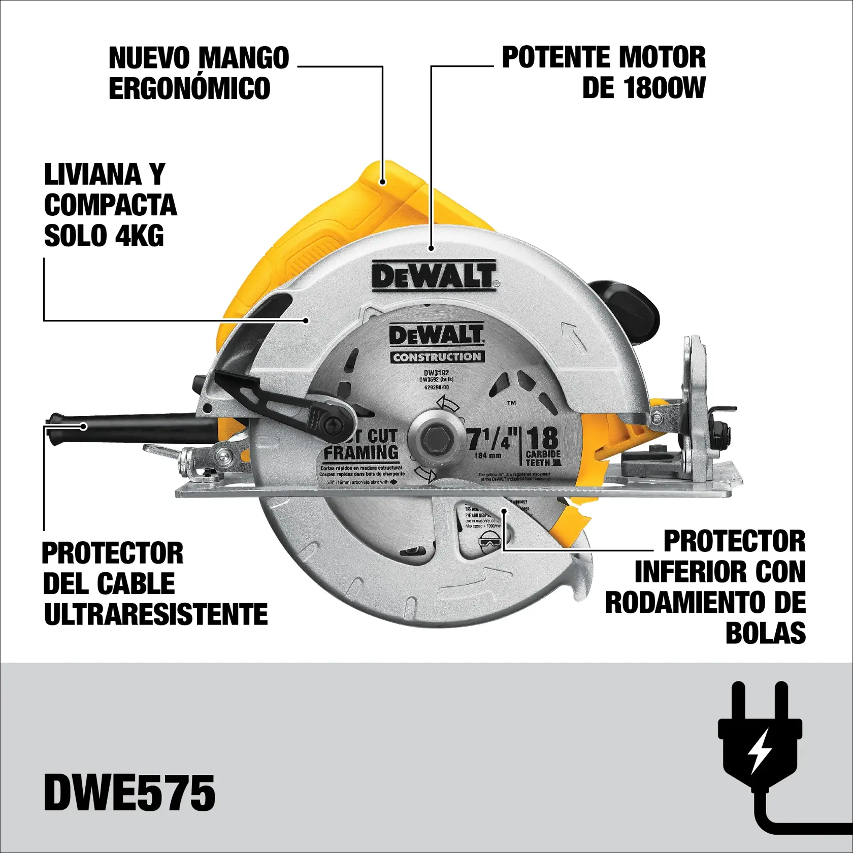 DEWALT® Sierra Circular de 7-1/4" (184mm) con Cable