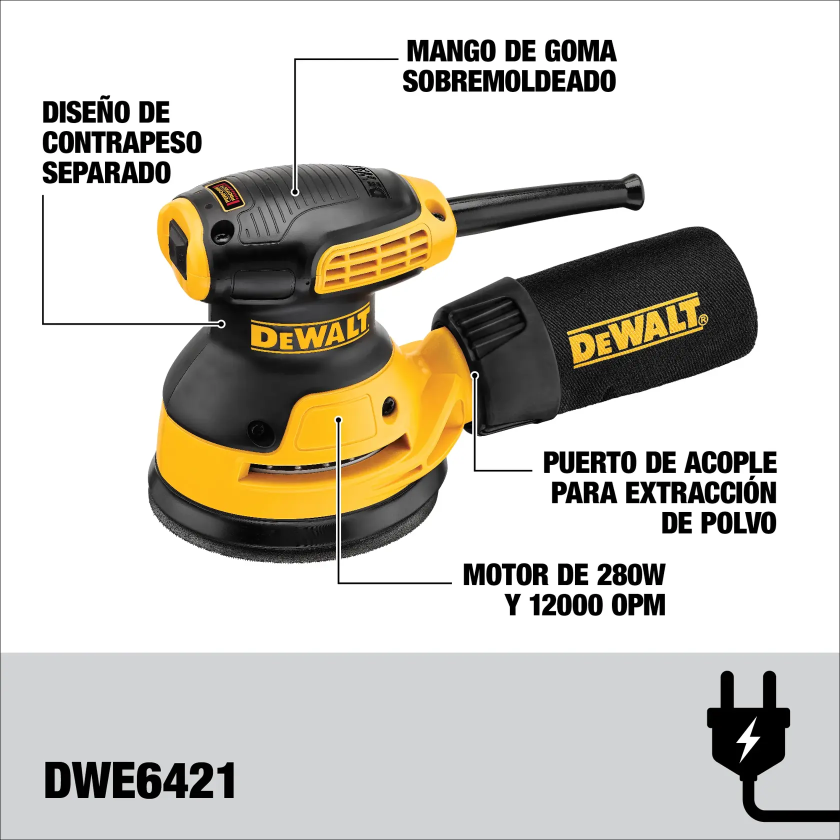 DEWALT® Lijadora Orbital de 5" de Velocidad Única 