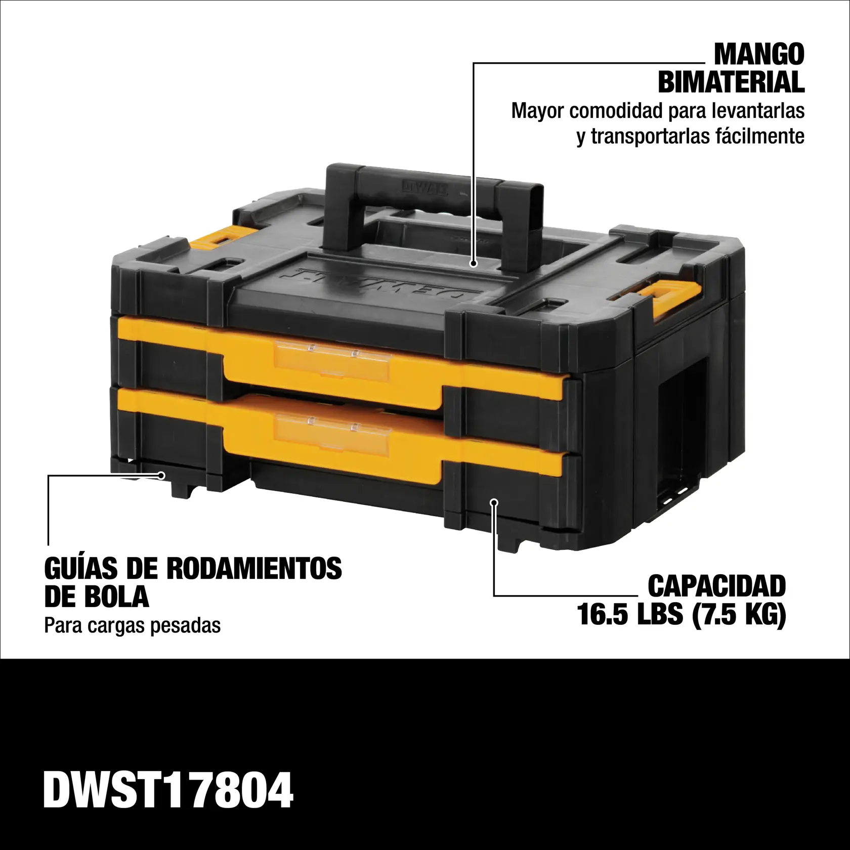 DEWALT® TSTAK® Organizador de Almacenamiento de Piezas Pequeñas y Herramientas de 7 Pulgadas (178mm) con 18 Compartimentos y 2 Cajones