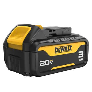 DEWALT three amp hour battery at a three quarter angle on white