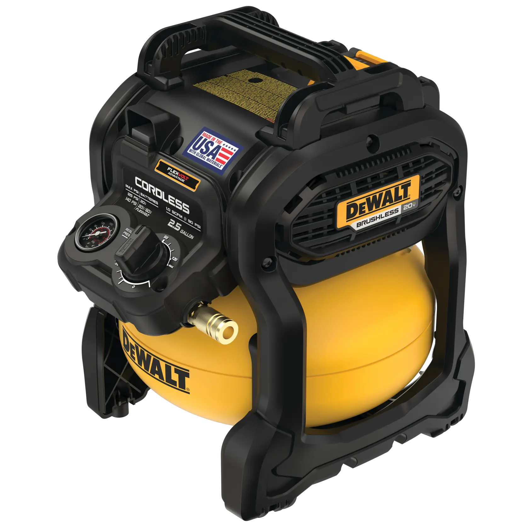 DEWALT® 20V MAX* Kit de Compresor de Aire de 2.5 gal Inalámbrico sin Carbones