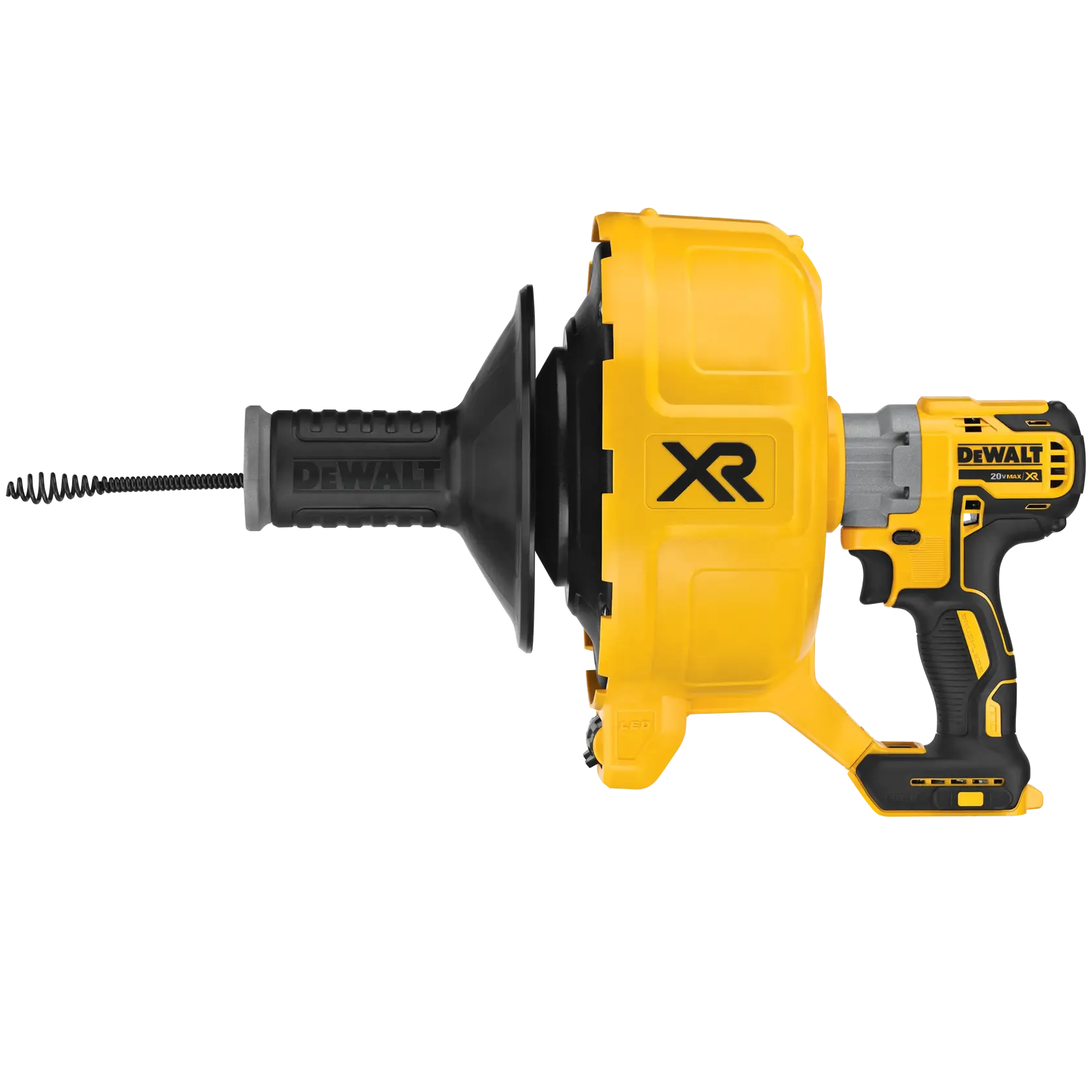 Profile of XR Brushless cordless drain snake.