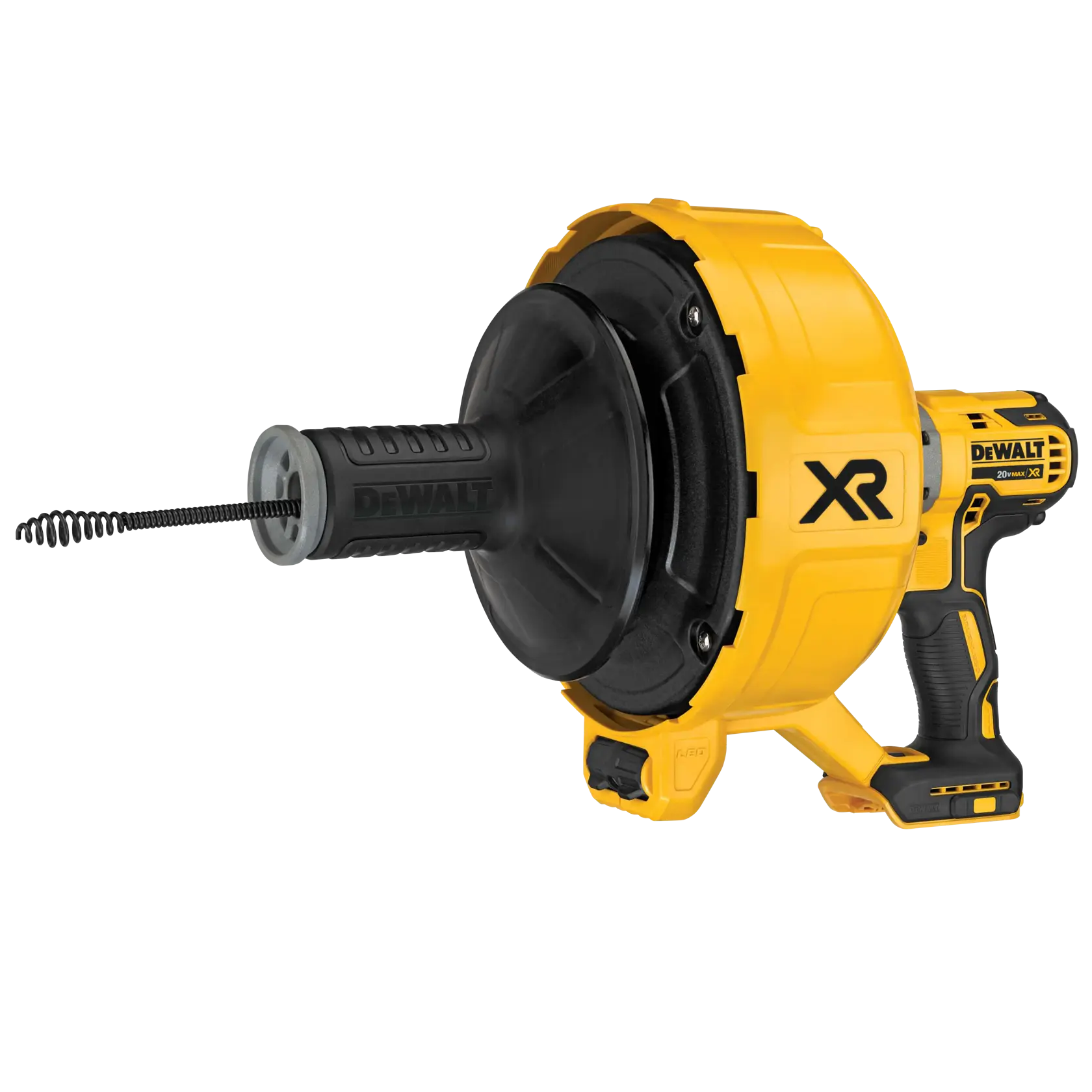 Profile of XR Brushless cordless drain snake.