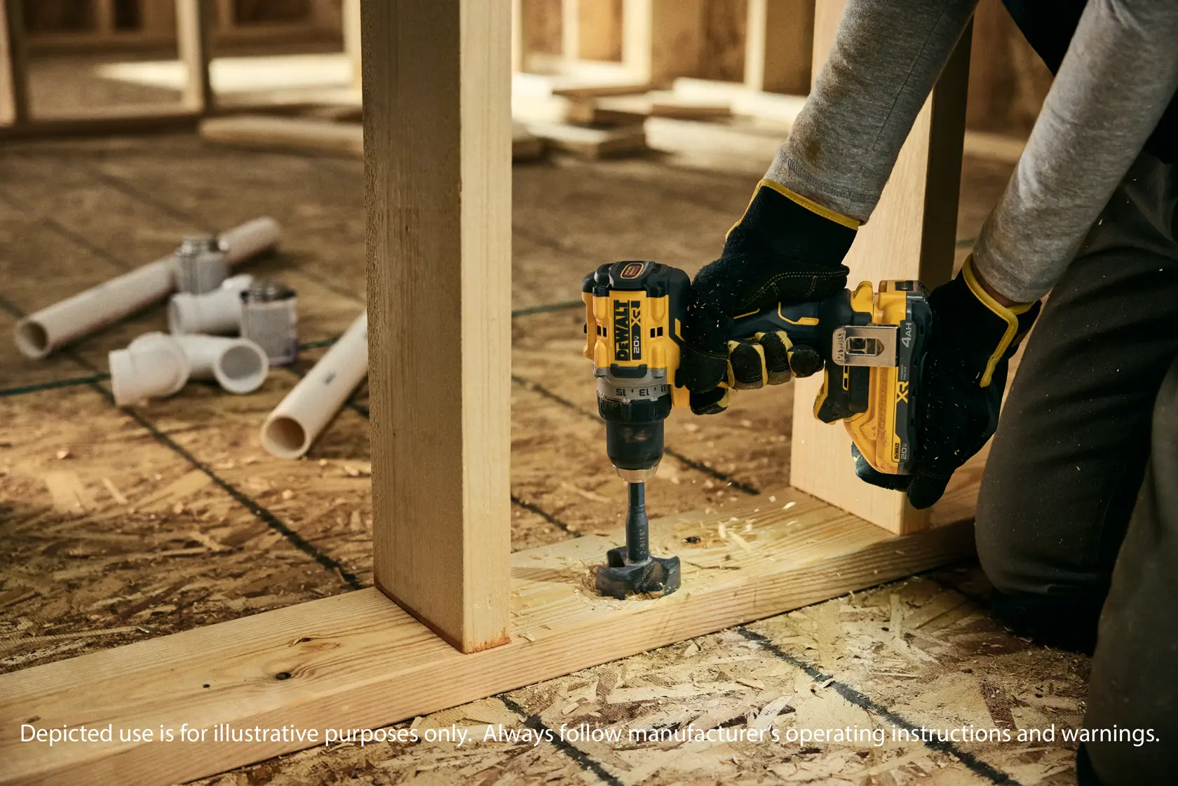 Talent using a 1/2" Drill/Driver on wooden material