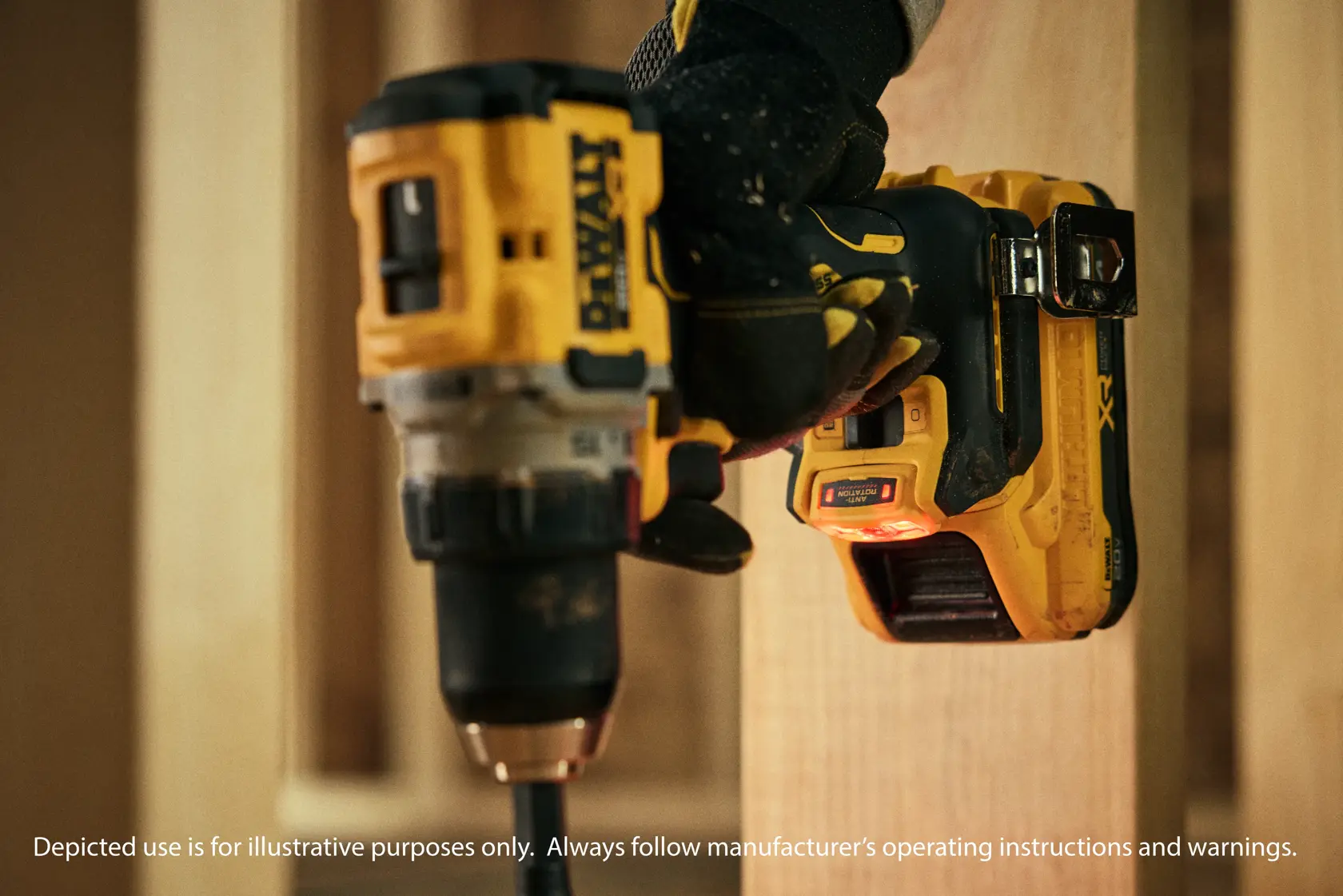 Talent using a 1/2" Drill/Driver on wooden material