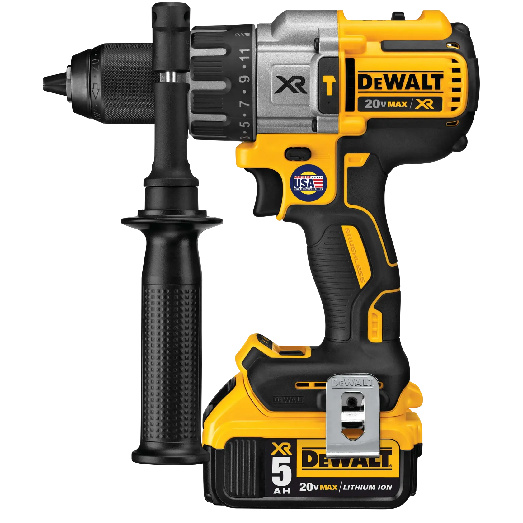 DEWALT® 20V MAX* XR® Kit de Taladro Percutor/Atornillador de 1/2" (13mm) Inalámbrico sin Carbones con (2) Baterías de 5.0 Ah y Cargador