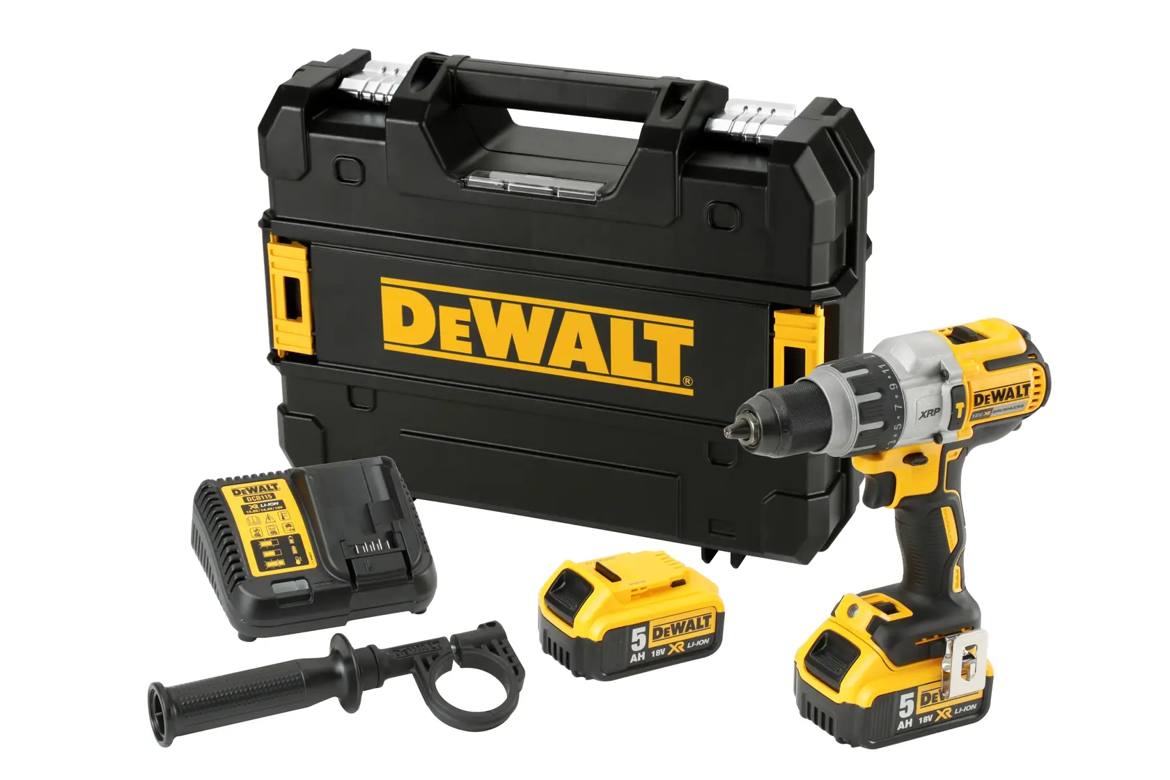 DEWALT® 20V MAX* XR® Kit de Taladro Percutor/Atornillador de 1/2" (13mm) Inalámbrico sin Carbones con (2) Baterías de 5.0 Ah y Cargador