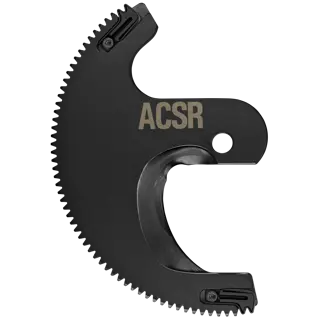 A close-up image of a DEWALT cutting blade attachment, labeled 'ACSR'. The blade features serrated edges and a design suitable for cutting wires or cables.