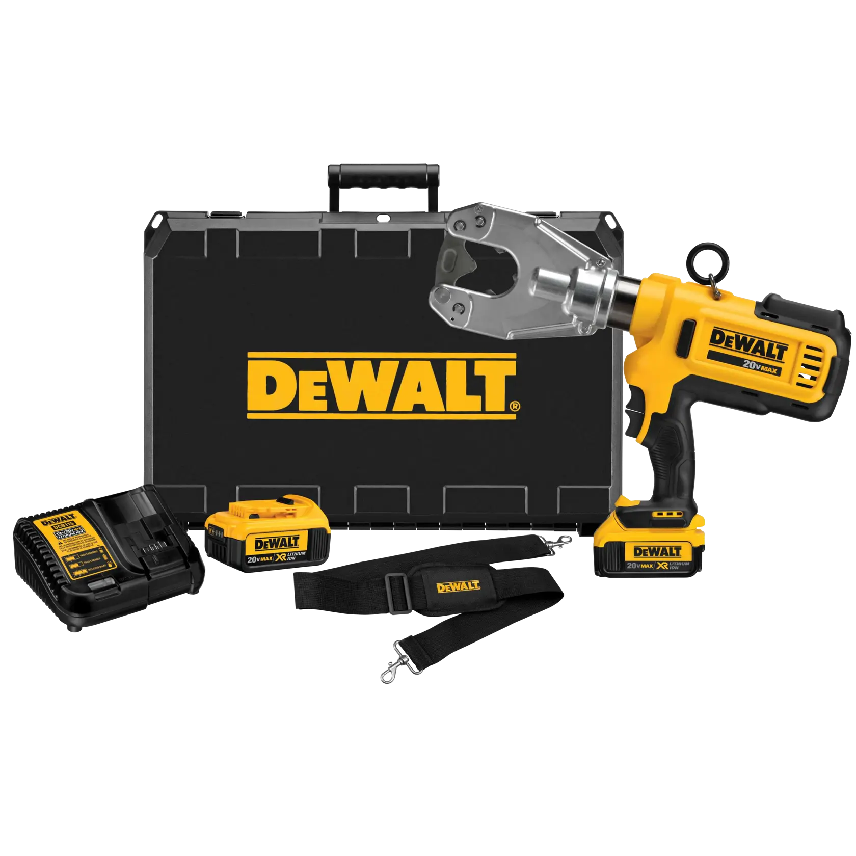 DEWALT® 20V MAX* Kit de Herramienta de Crimpado de Cable sin Troqueles Inalámbrica con (2) Baterías de 4.0 Ah y Cargador