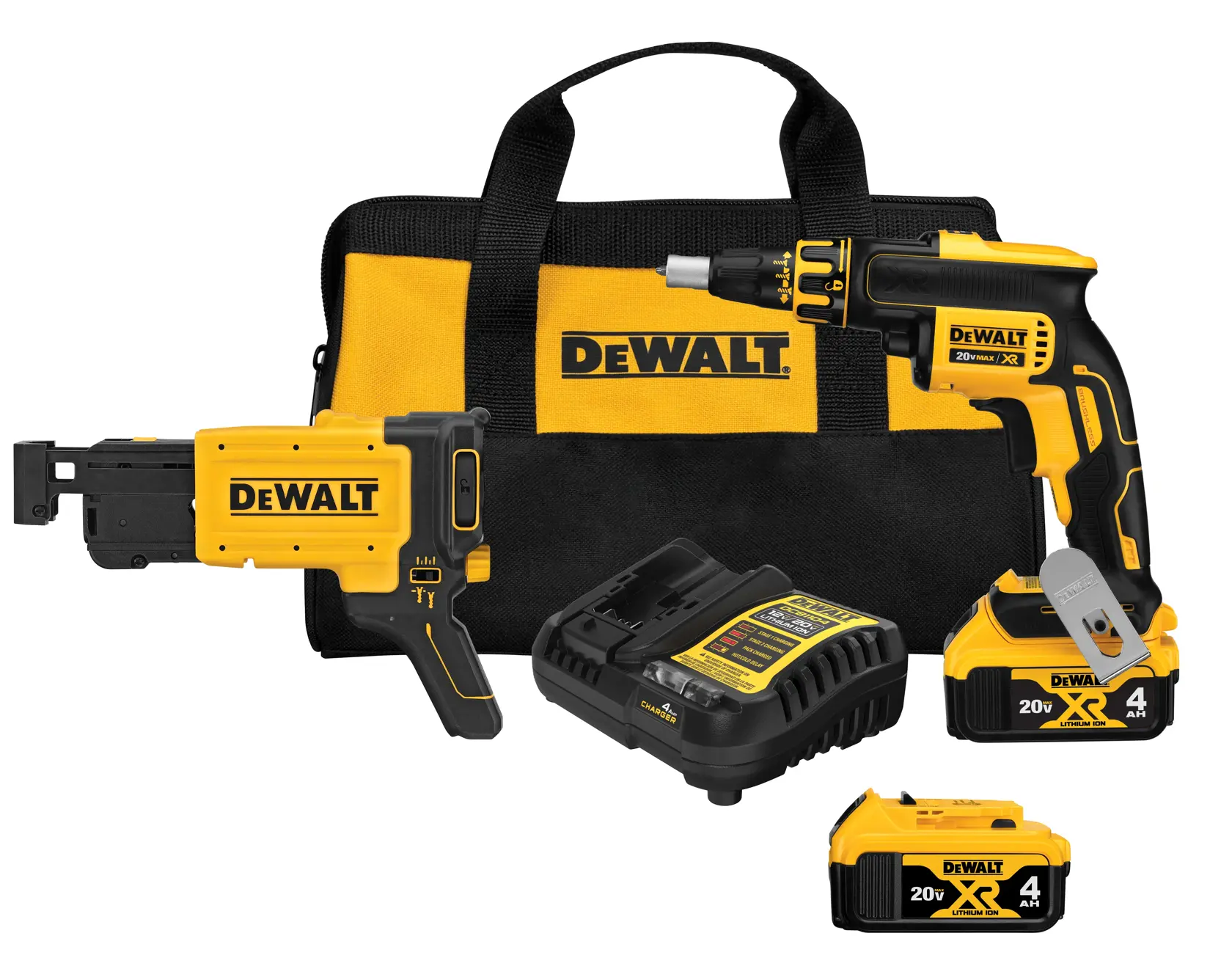 Drywall screw gun kit with collated drywall screw gun attachment.