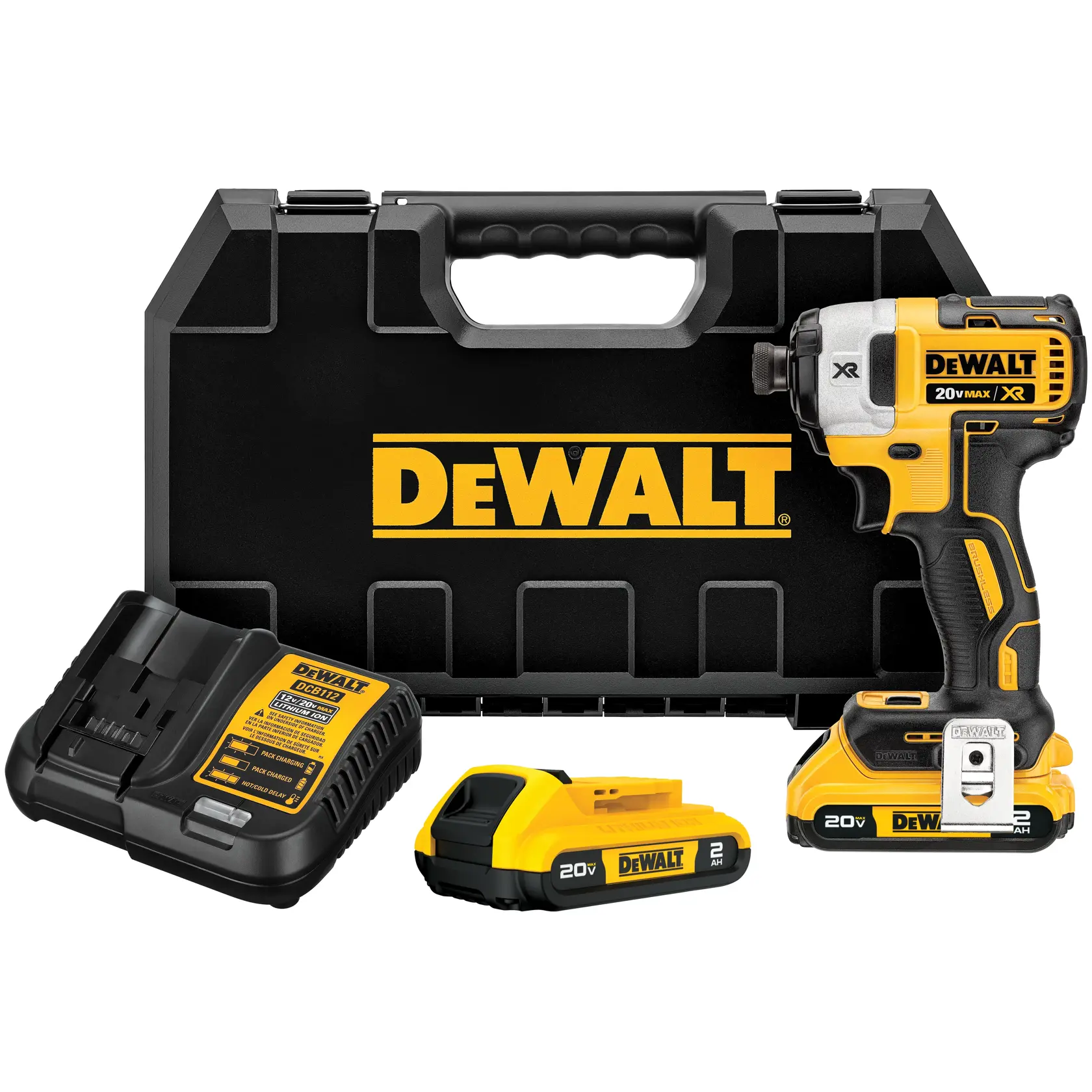 DEWALT® Kit de Atornillador de Impacto de 1/4" (6.4mm) Inalámbrico sin Carbones de 3 Velocidades de 20V MAX* XR®, (2) Baterías de 2.0Ah y Cargador