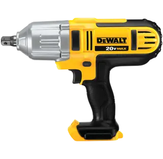 A DEWALT 20V MAX cordless impact wrench, yellow and black, with a metallic front and an ergonomic grip. The tool has no battery attached.