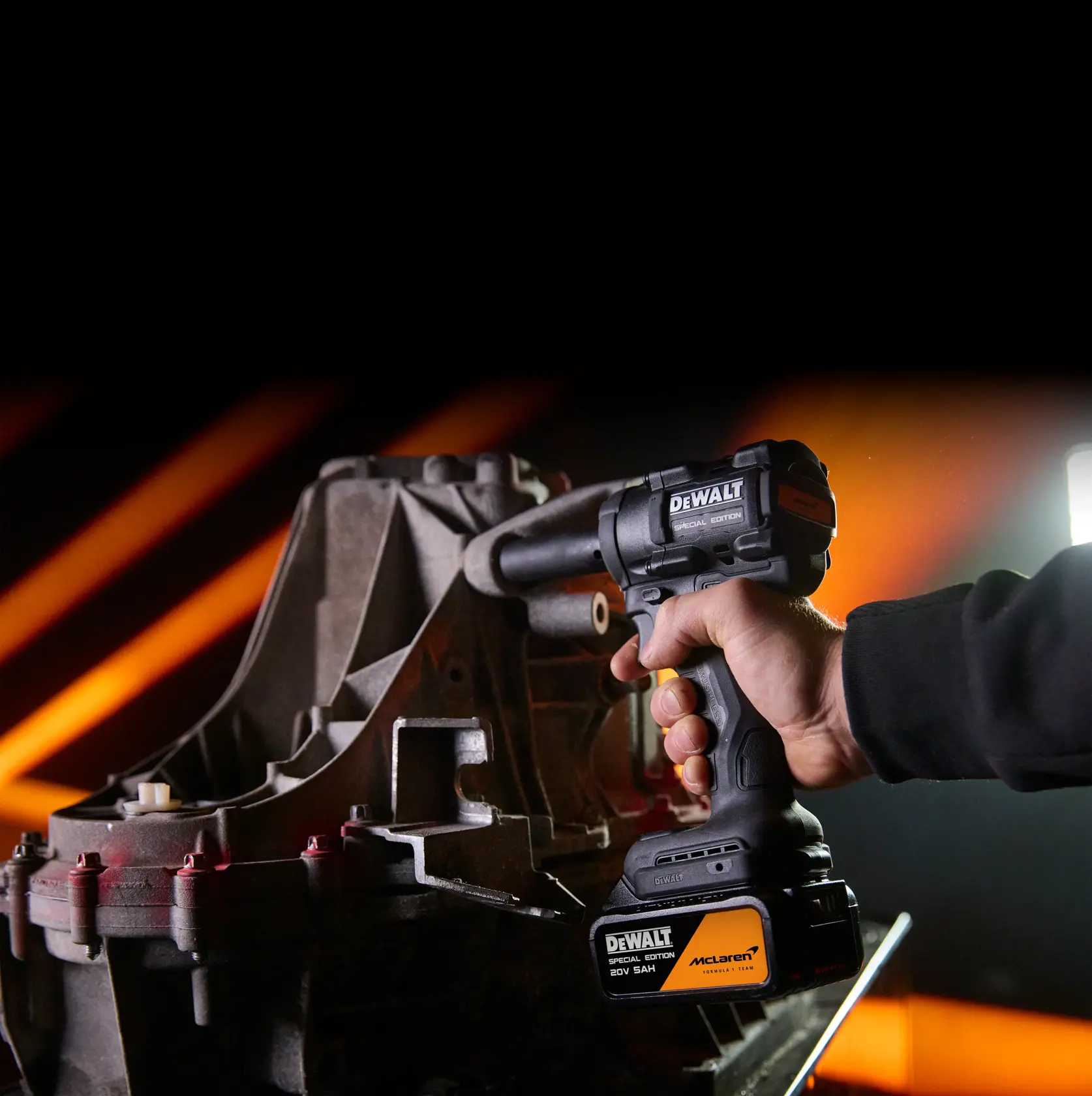 DEWALT tool DCF92MP2T-BR, DCF92MP2T, DCF92MP2T-B2, DCF92MP2T-AR, DCF92MP2T-B3 in use near machinery, photography.