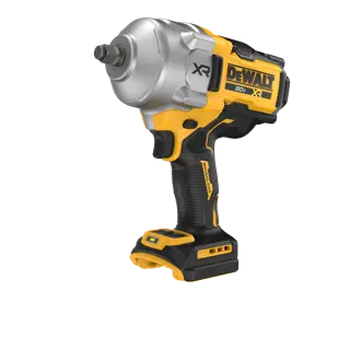 A DEWALT cordless impact wrench, 20V XR model, with a yellow and black design. The tool is shown without a battery attached.