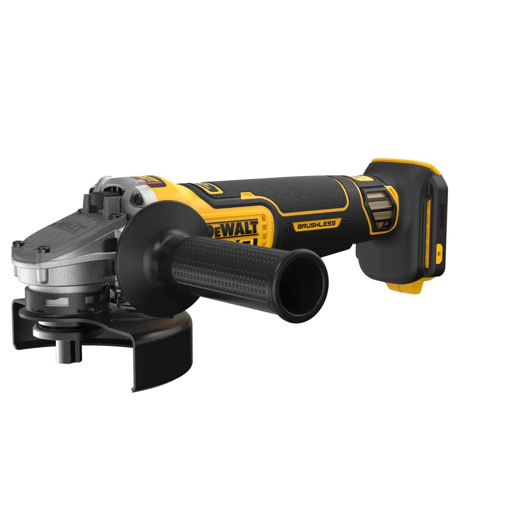 DEWALT 20V MAX* XR® 4-1/2 in. - 5 in. Angle Grinder viewed from the front right side on white background