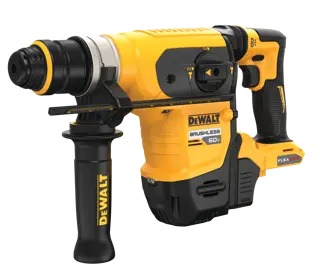Profile of 60 volt 1 and quarter inch brushless cordless S D S plus rotary hammer tool.