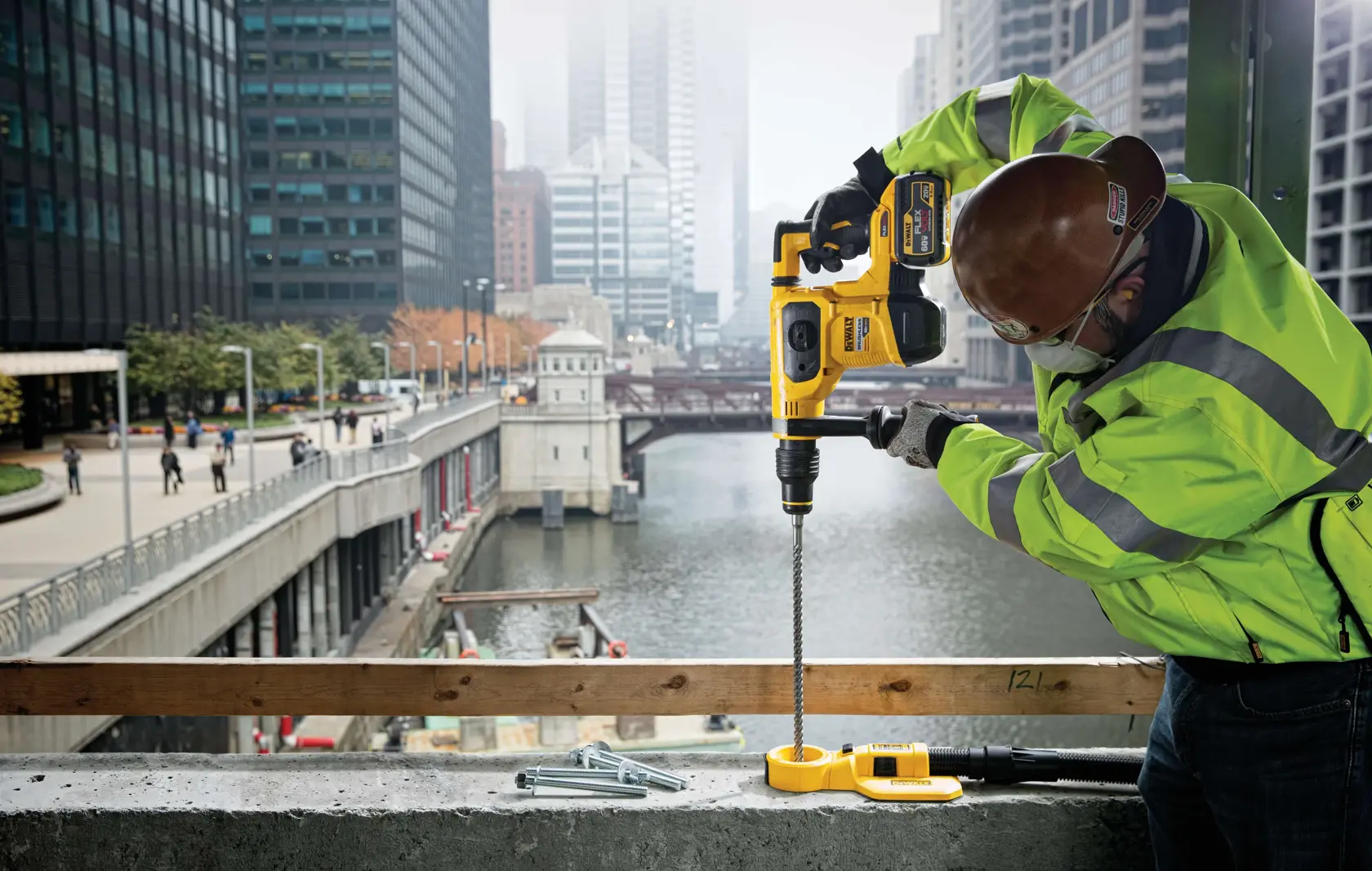 Brushless SDS MAX combination rotary hammer being used by a person
