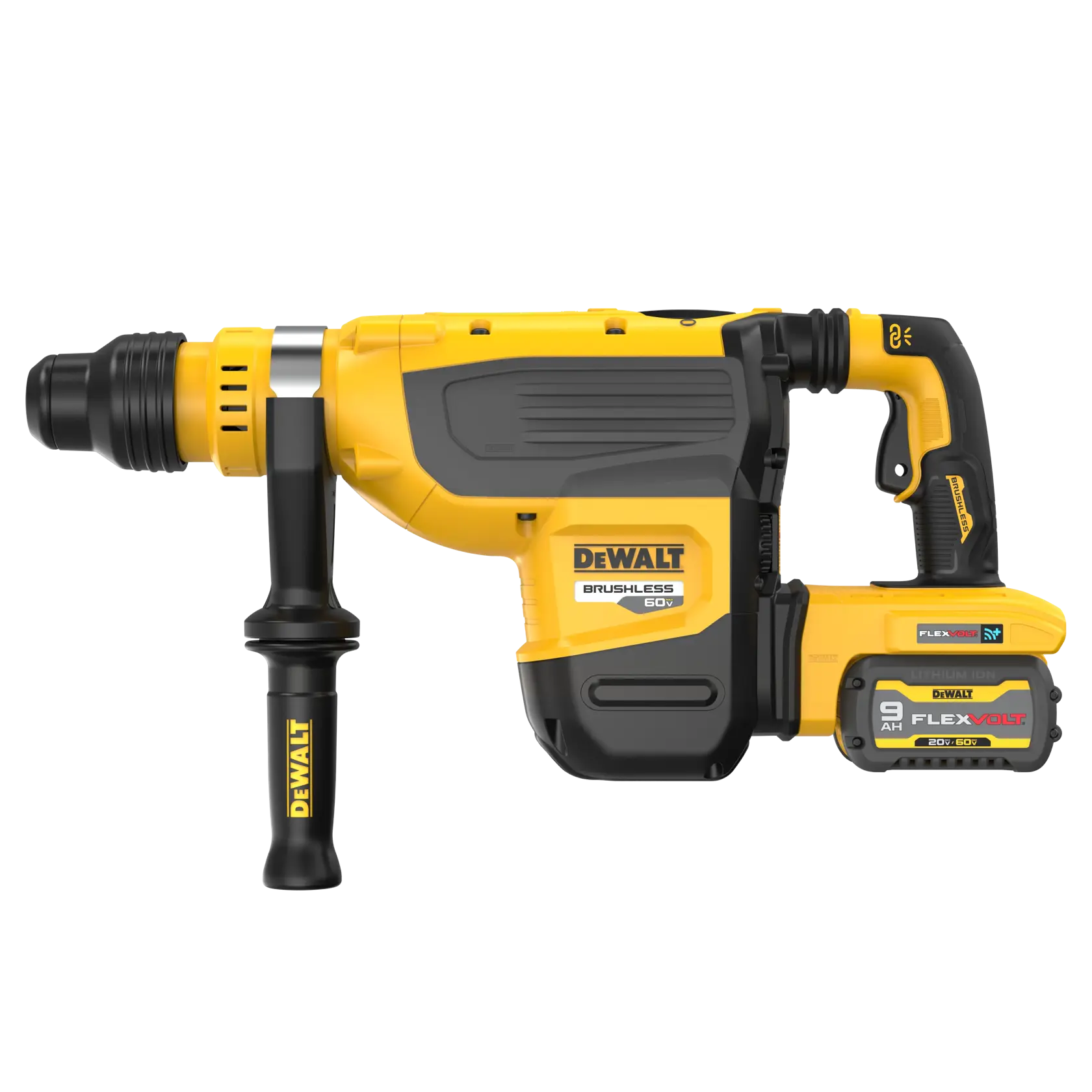 Right side of 60 volt 1 and seven eighths of an inch brushless cordless S D S combination hammer kit.