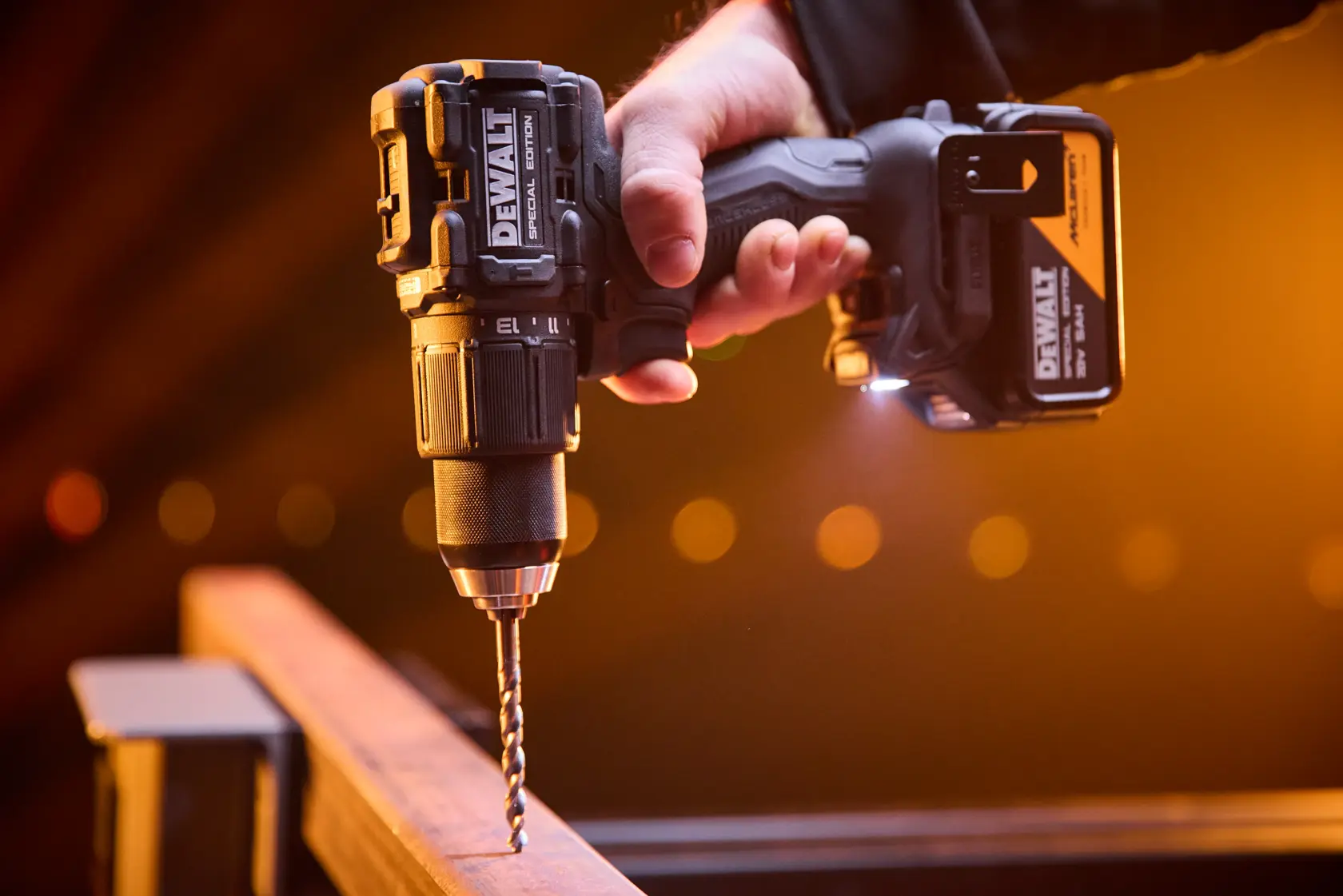 DEWALT drill in use. SKUs: DCK2222MP2T-AR, DCK2222MP2T, DCK2222MP2T-BR, DCK2222MP2T-B2, DCK2222MP2T-B3.