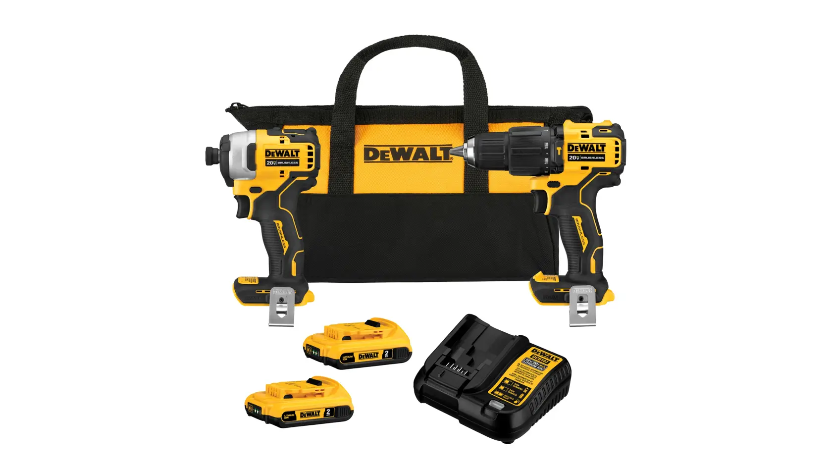 DEWALT® ATOMIC™ 20V MAX* Combo de Taladro Percutor/Atornillador de 1/2" (13mm) y Atornillador de Impacto de 1/4" (6.35mm) Inalámbrico sin Carbones con (2) Baterías de 2.0 Ah y Cargador
